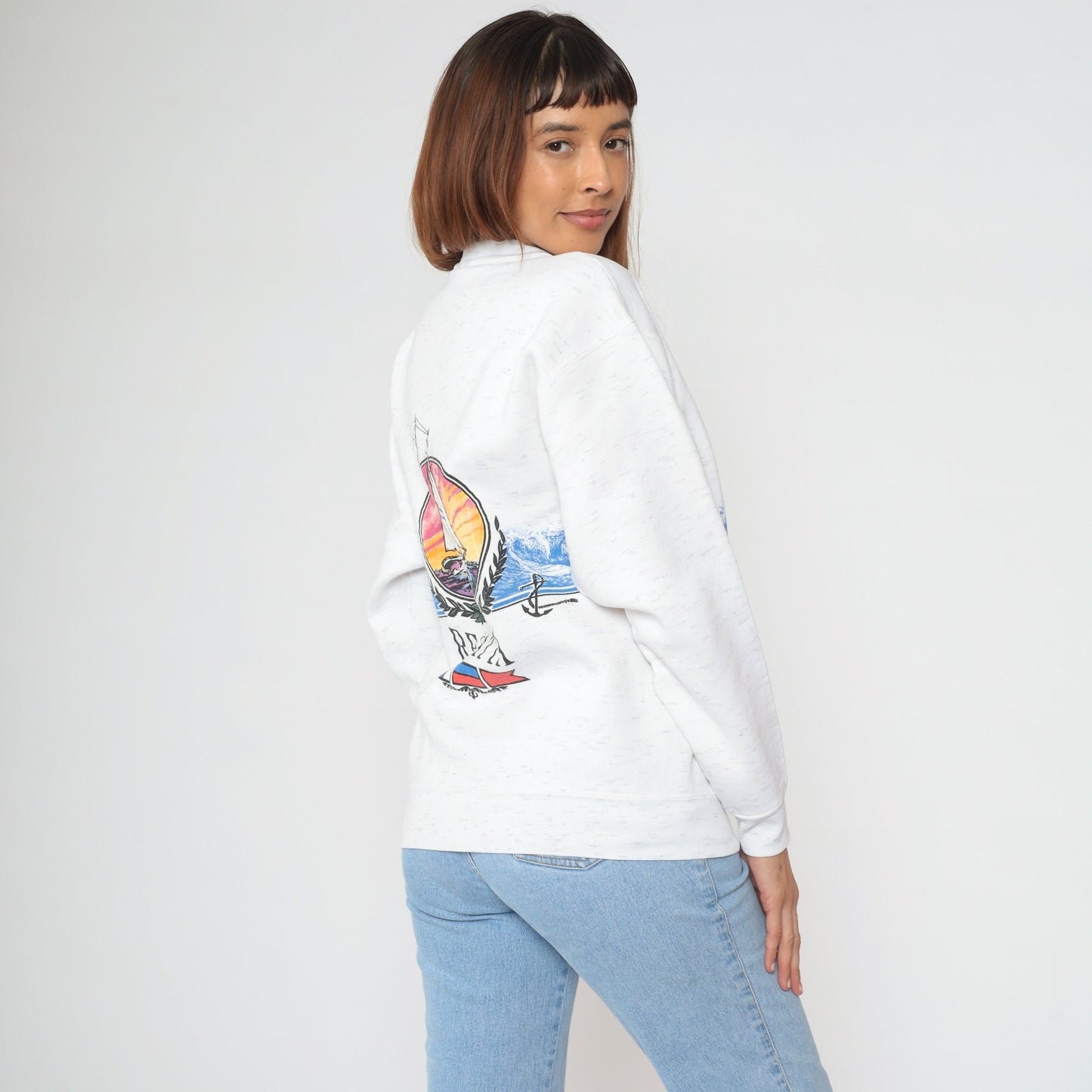 90s Beaver Island Michigan Sailboat Sweatshirt White Crewneck Medium