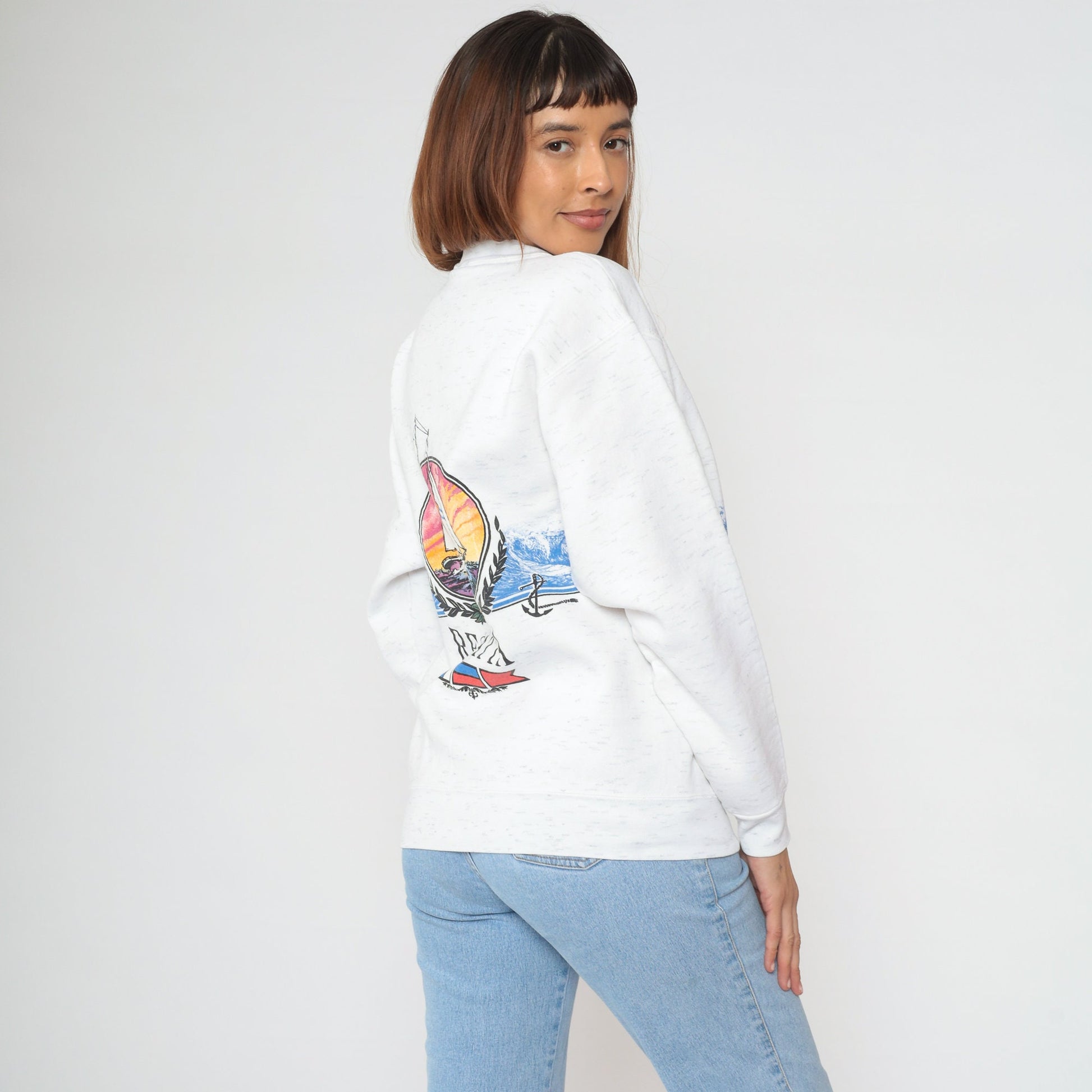 90s Beaver Island Michigan Sailboat Sweatshirt White Crewneck Medium