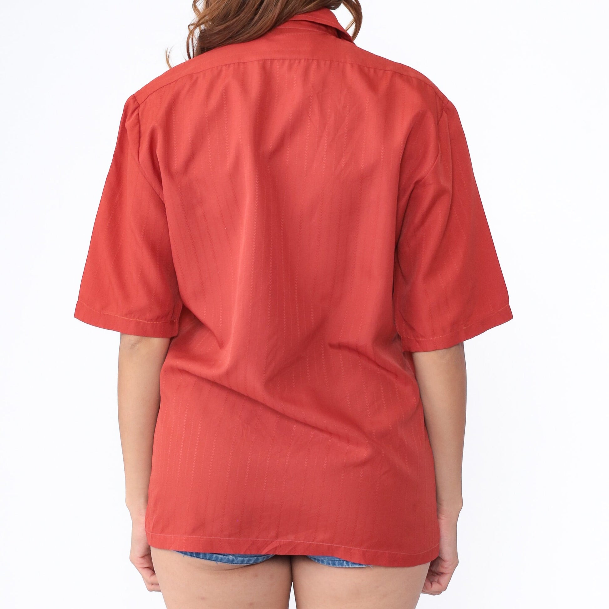 70s Rust Red Button-Up Shirt Pointed Collar Chest Pocket Men's Medium