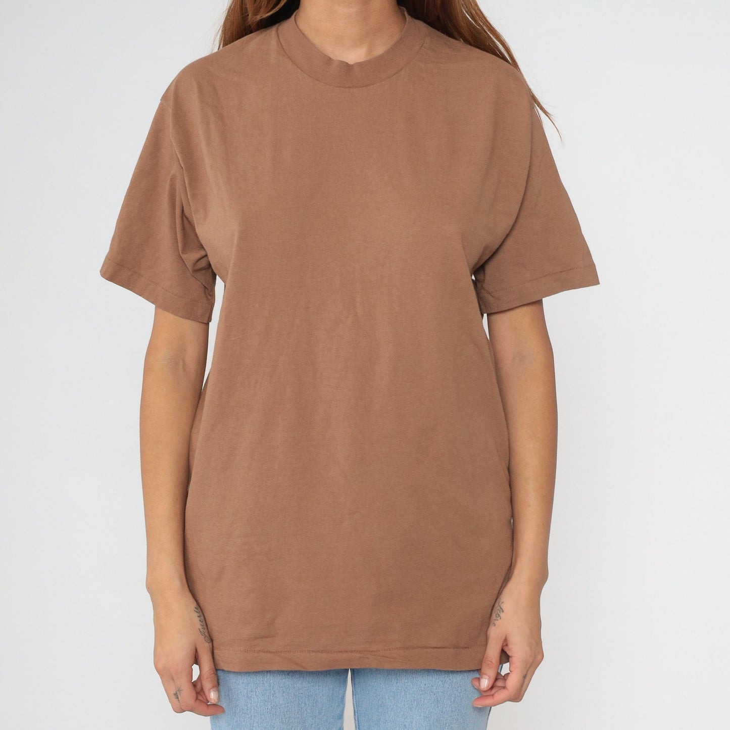 90s BVD Plain Brown Cotton T-Shirt Crewneck Single Stitch Medium