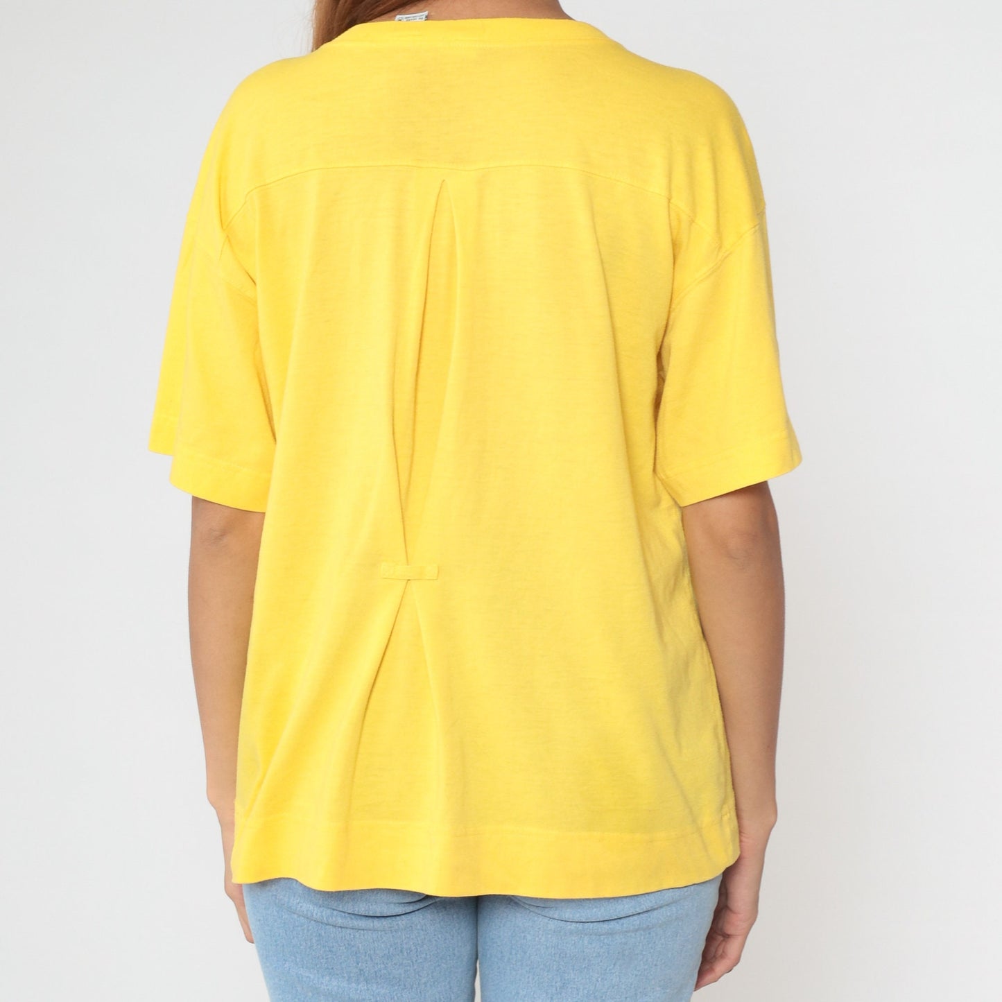 90s Yellow Cotton Button-Up Shirt Pocket Tee Medium