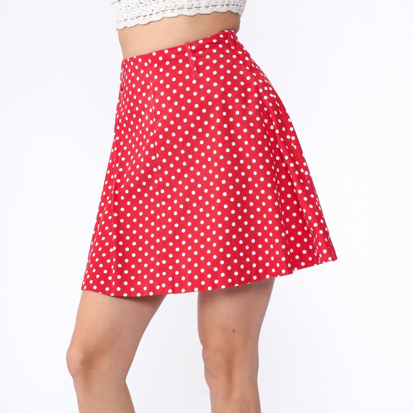 60s Junior House Polka Dot Mini Skirt Red A-Line High Waisted Extra Small