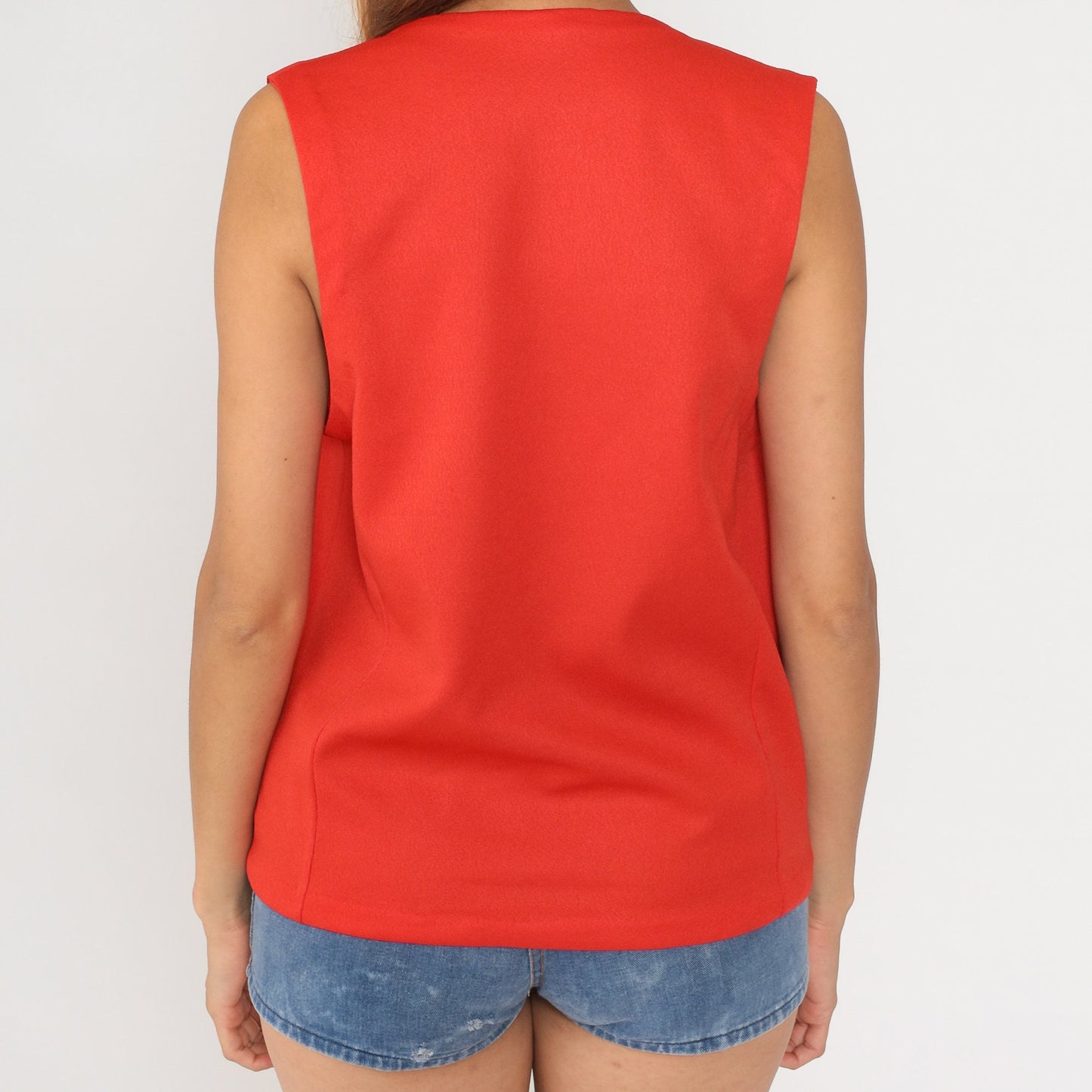 70s Red Wrap Vest Plunge Neckline Sleeveless Top Medium