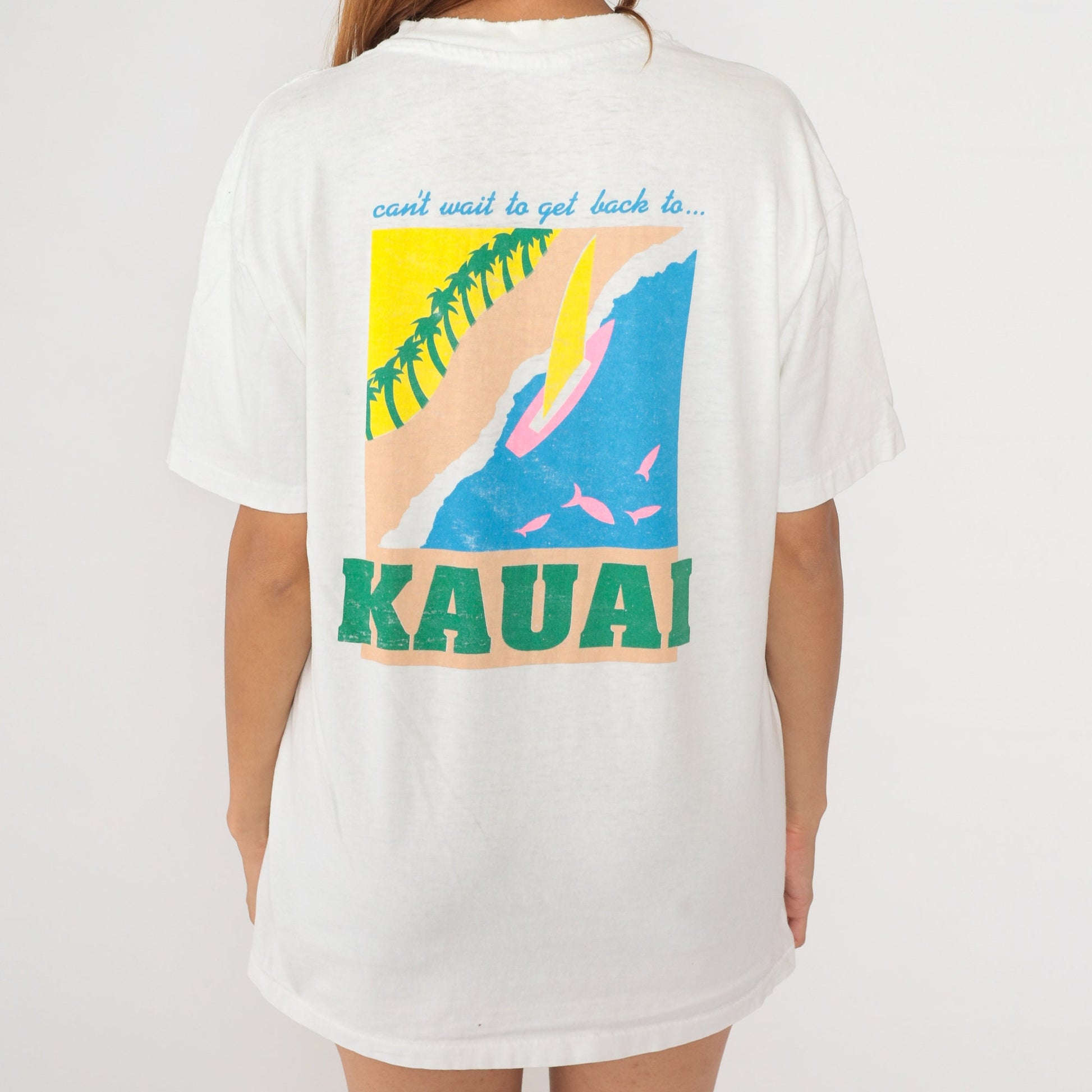 90s Kauai Hawaii Windsurfing Graphic T-Shirt White Cotton Hanes Extra Large XXL