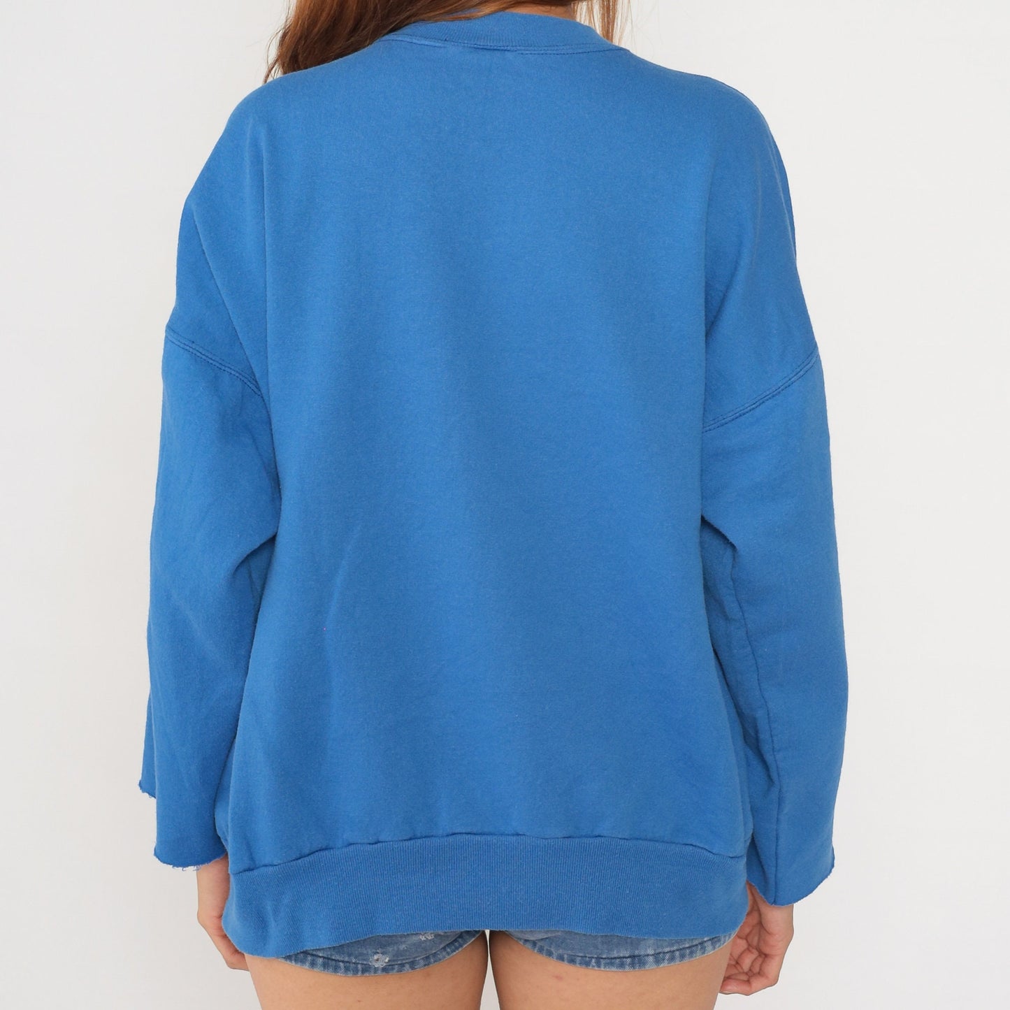 90s Blue Wolf Embroidered Sweatshirt Cutoff Crewneck Plus Size XXL