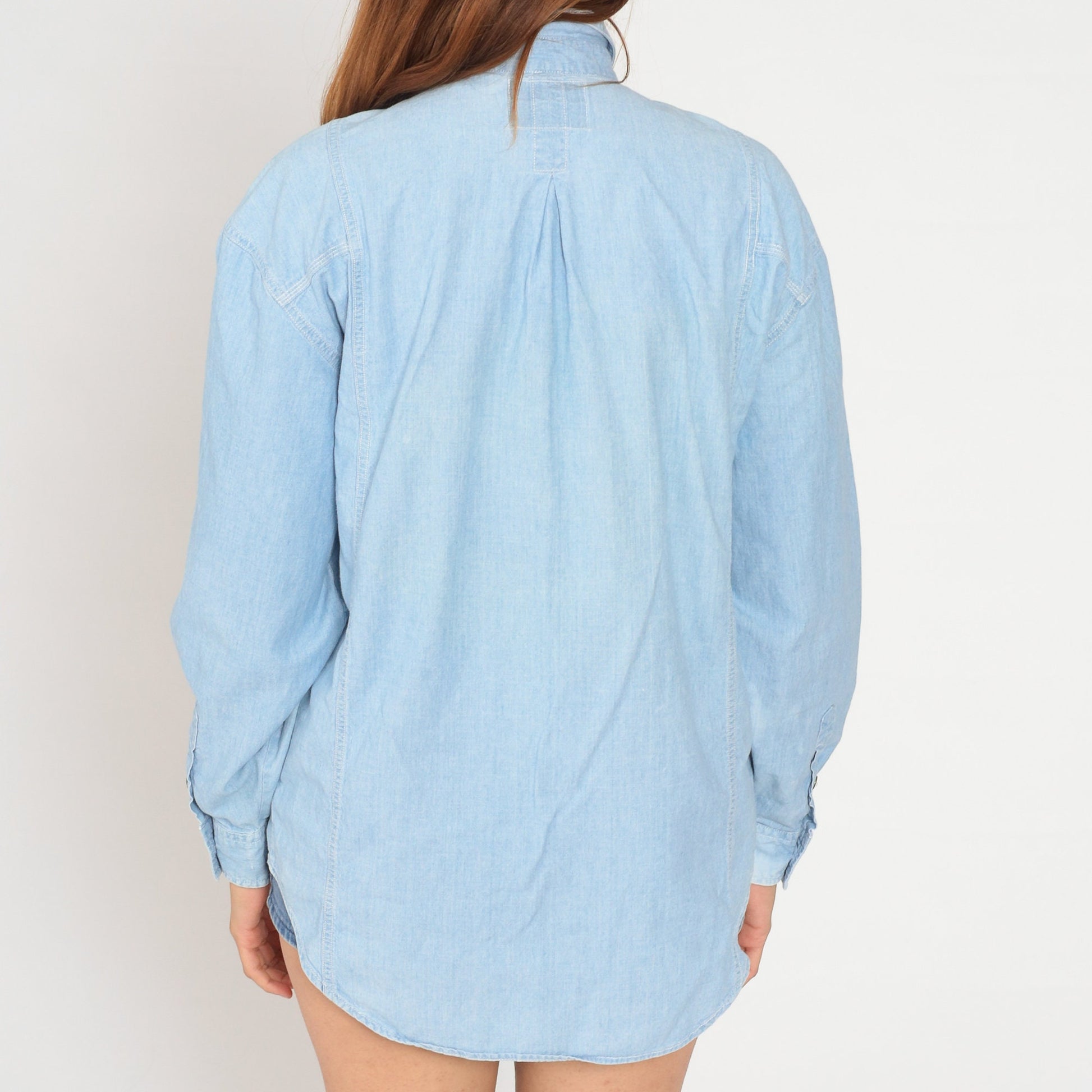 90s Levi's Blue Denim Button-Up Shirt Cotton Long Sleeve Small S