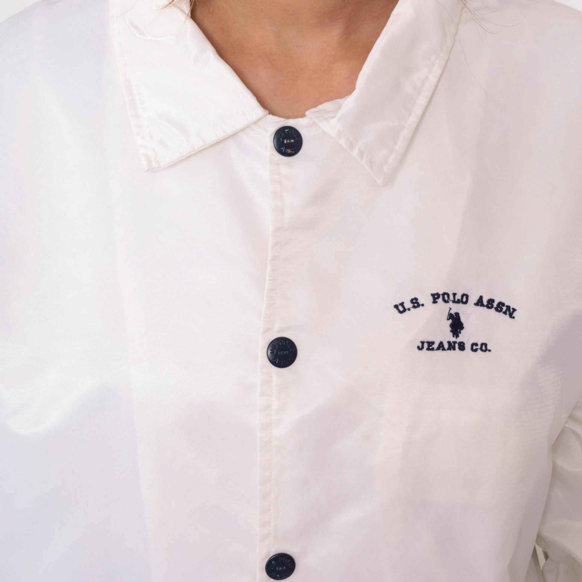 90s U.S. Polo Assn. White Nylon Windbreaker Snap Jacket Extra Large