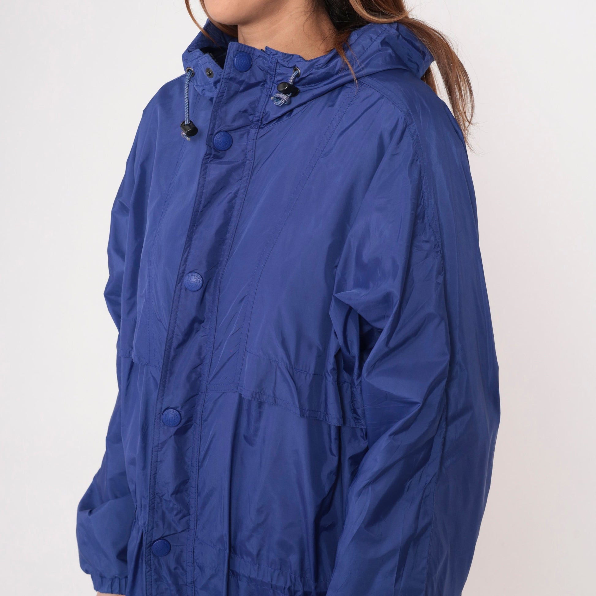 Eddie Bauer 90s Purple Windbreaker Jacket Hooded Nylon Zip Snap Medium
