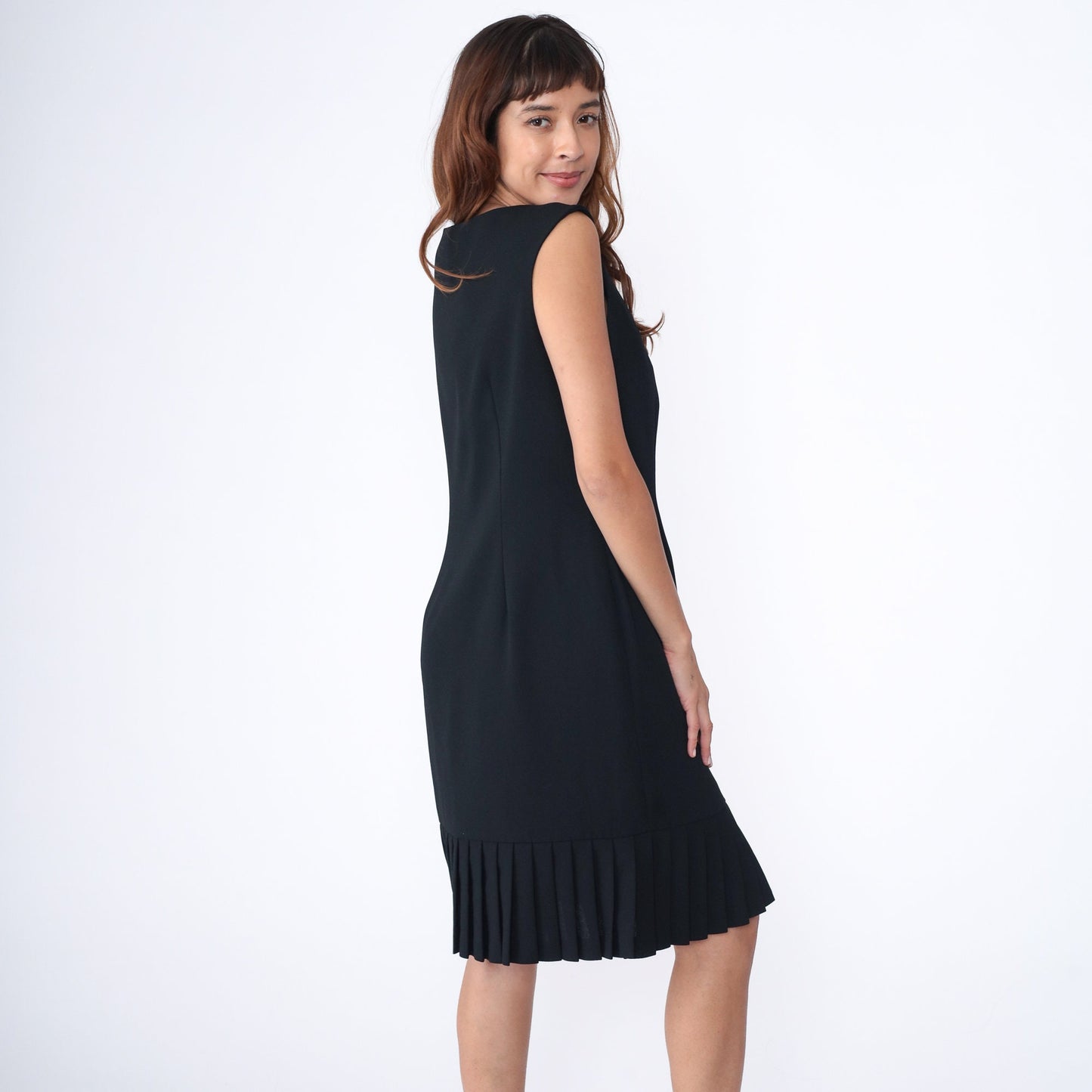 Y2K Black Sheath Dress Drop Waist Pleated Sleeveless Mini Large 12