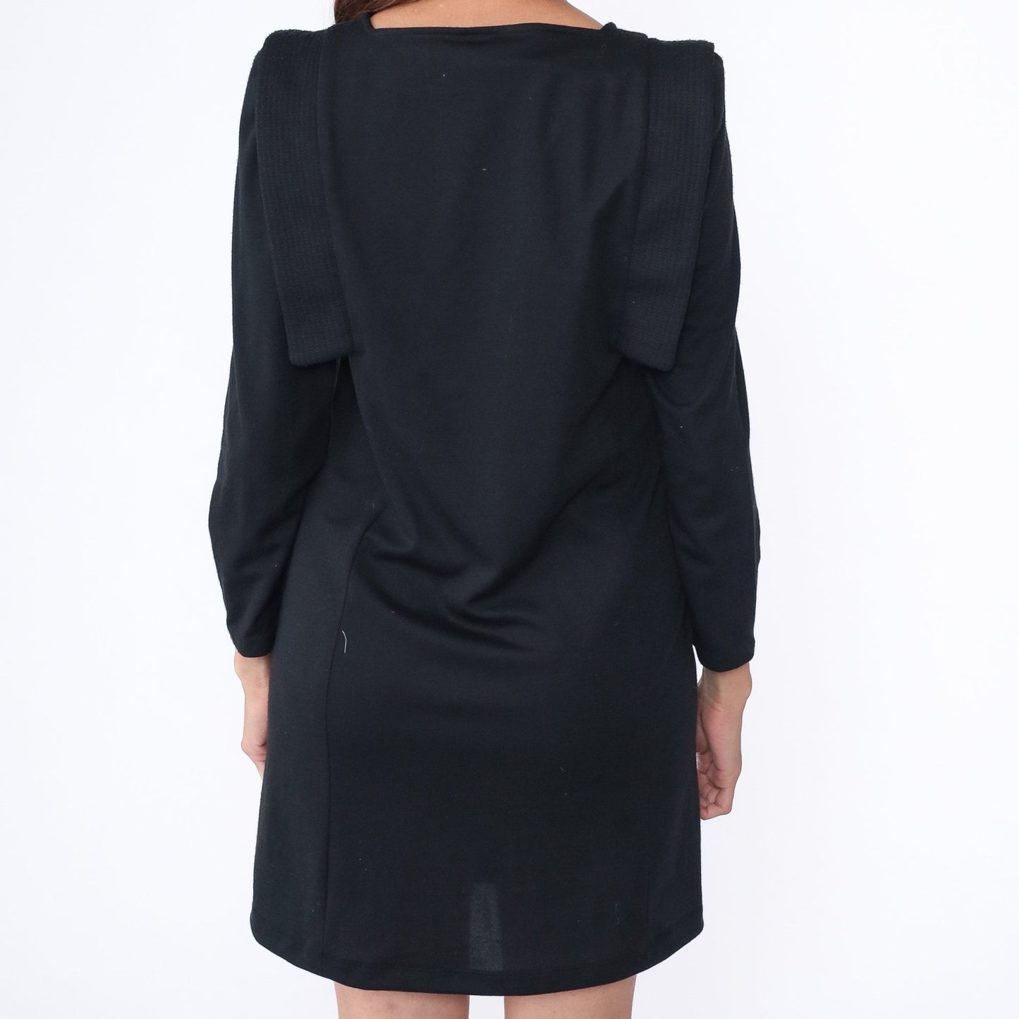 90s Black Mini Dress Power Shoulder Puff Sleeve Sheath Small