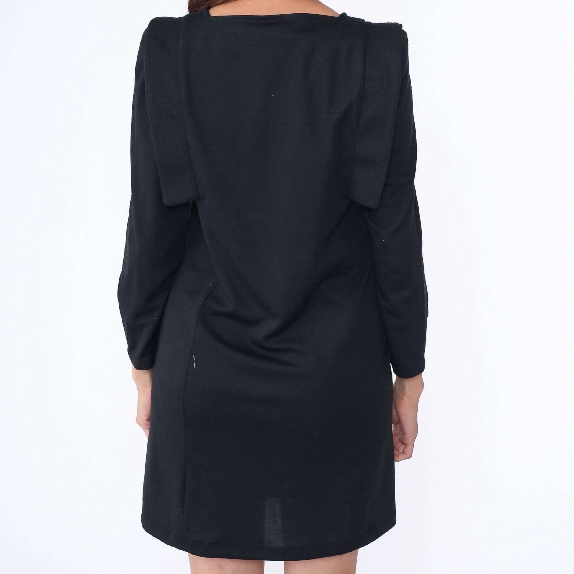 90s Black Mini Dress Power Shoulder Puff Sleeve Sheath Small
