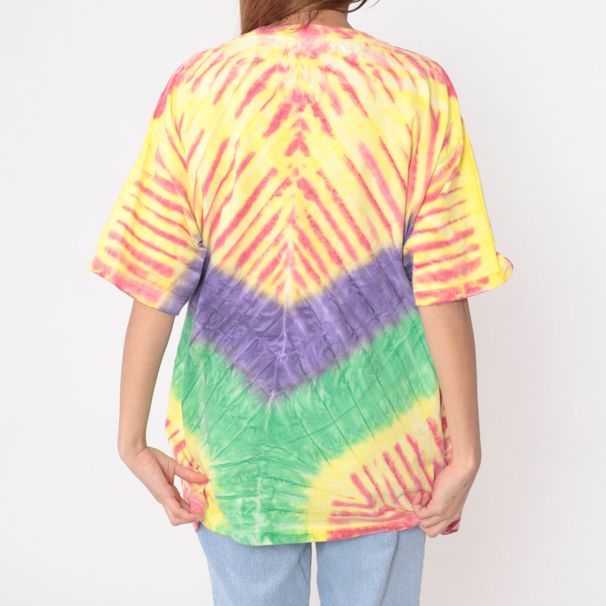 00s Jamaica Tie Dye Graphic T-Shirt No Problem Mon Palm Tree Yellow Red Purple XXL