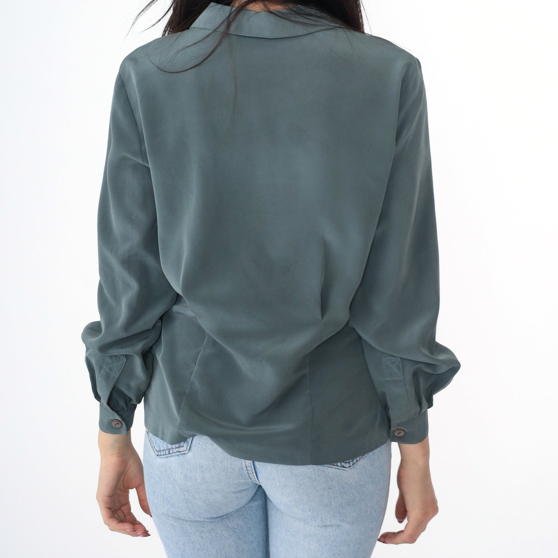 90s Liz Claiborne Grey Button-Up Blouse Long Sleeve Collared Shirt Extra Small XS