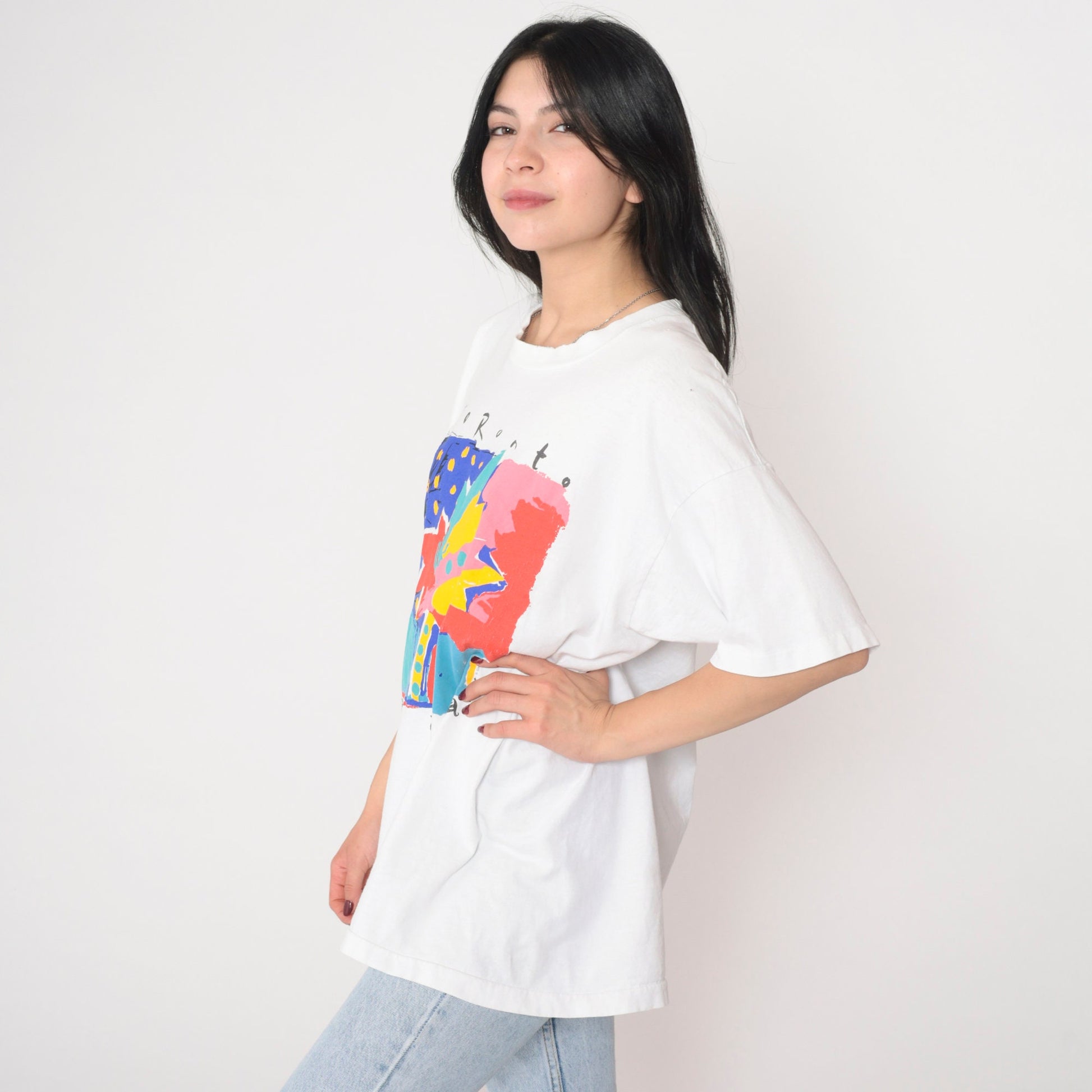 90s Toronto Canada Maple Leaf Graphic T-Shirt White Single Stitch Extra Large