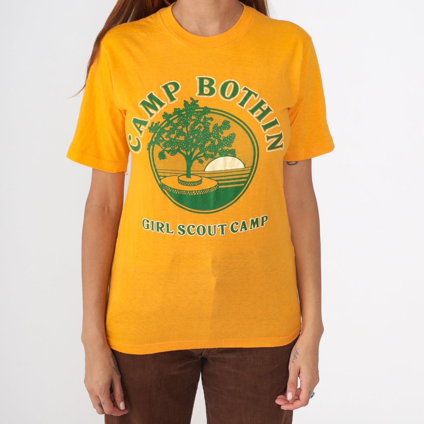 80s Girl Scouts Camp Bothin California T-Shirt Golden Yellow Graphic Small