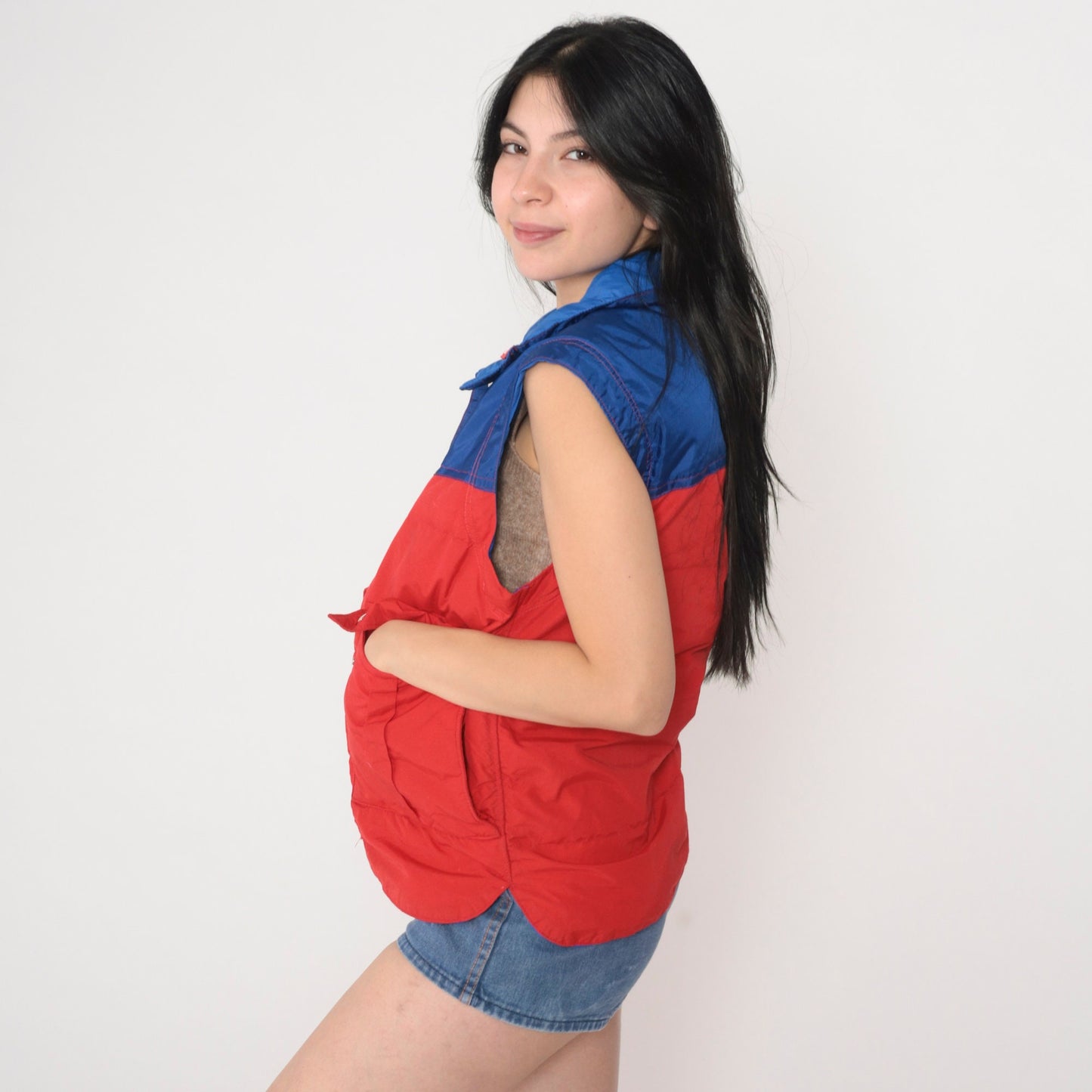 80s Snow Creek Goose Down Puffer Vest Blue Red Color Block Small