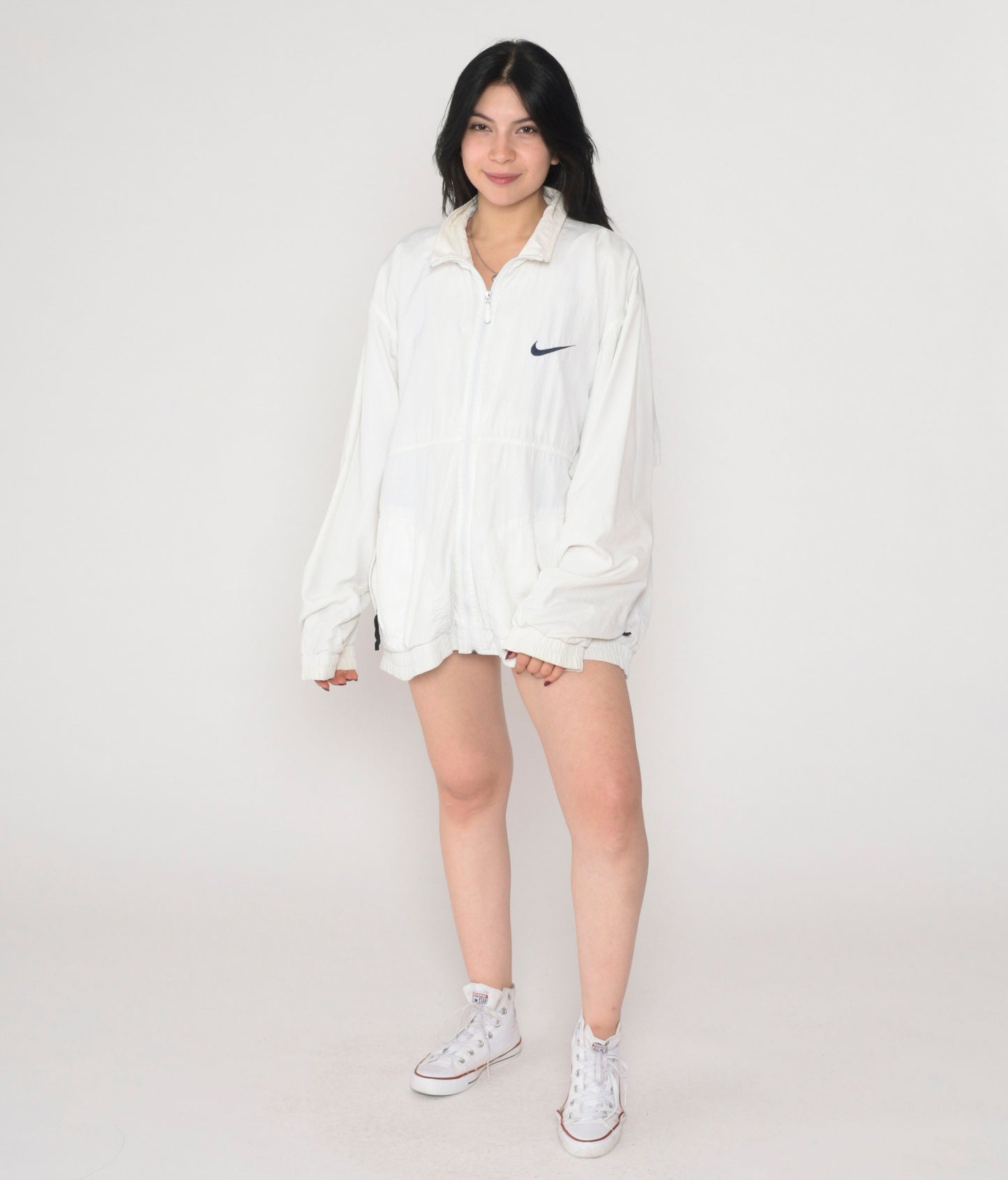 Nike Y2K White Windbreaker Jacket USA Flag Swoosh Nylon Large