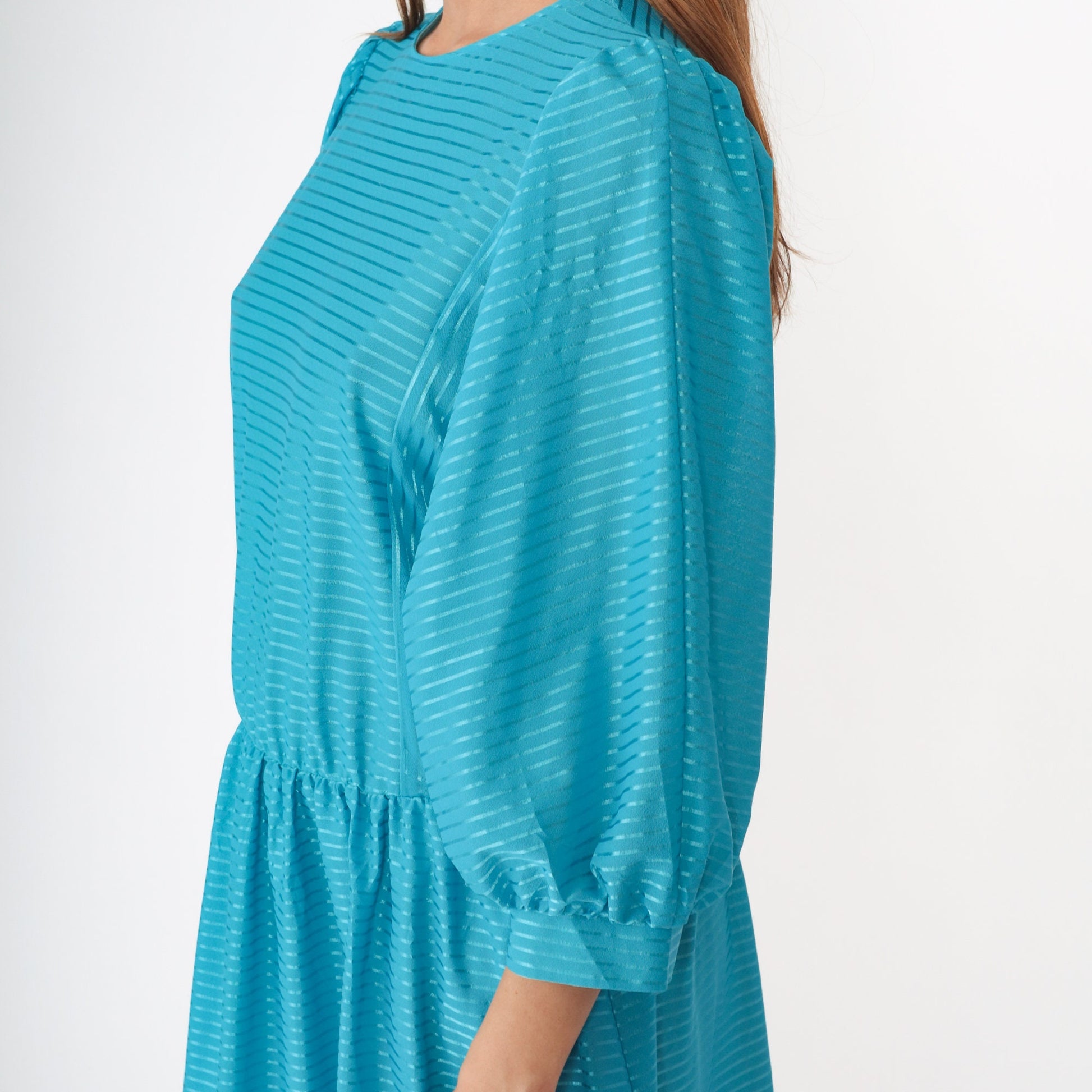 80s Turquoise Striped Midi Dress Dolman Sleeve High Waist Large