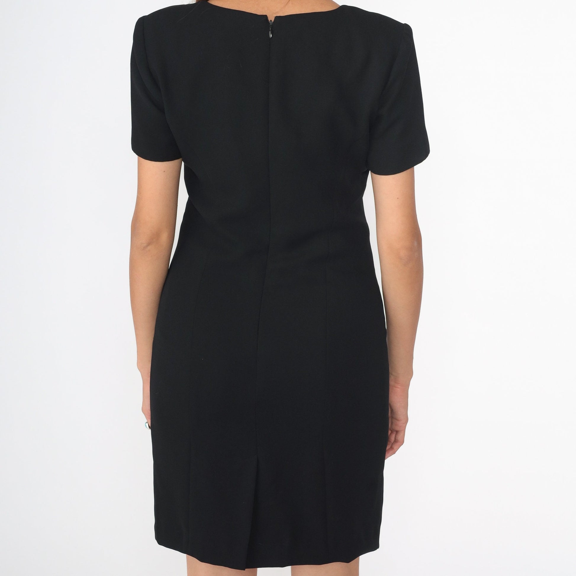 Y2K Black Mini Shift Dress Criss-Cross Bodice Short Sleeve Small 4P