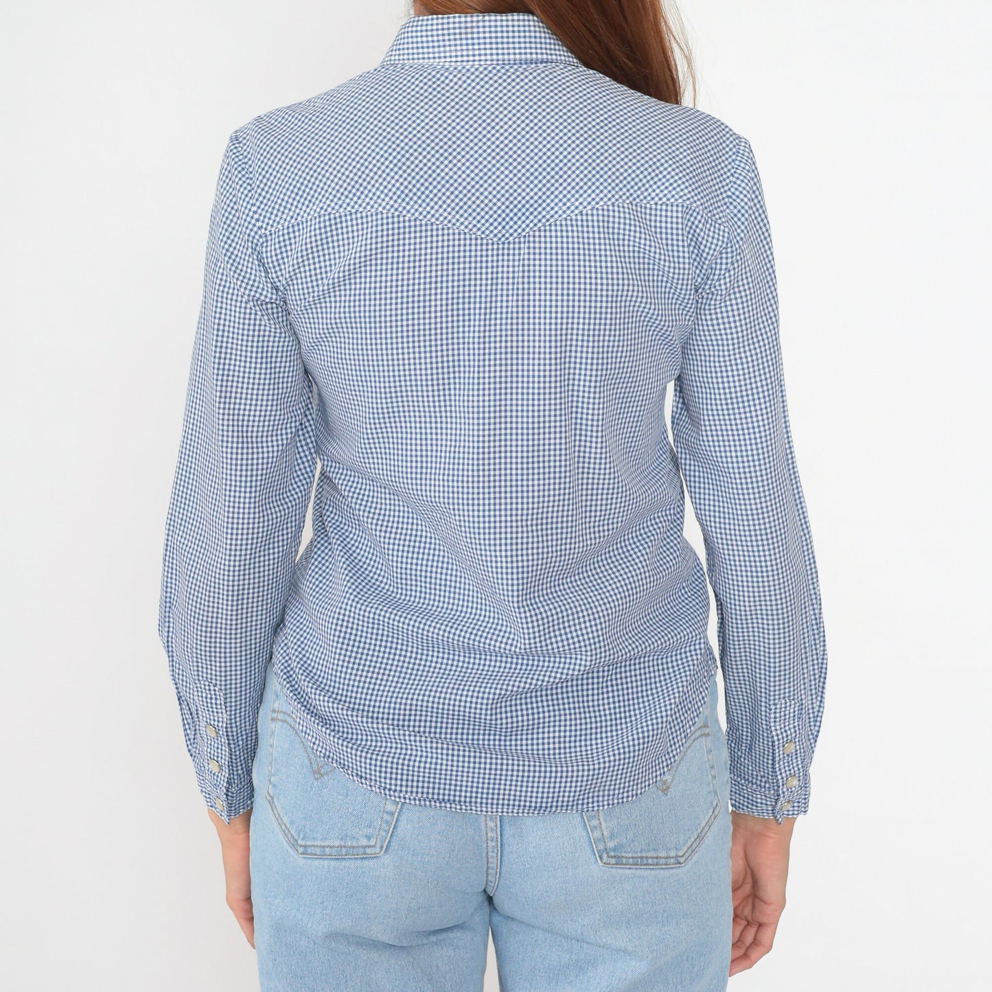80s Levi's Western Shirt Gingham Pearl Snap Cowgirl Embroidered Extra Small
