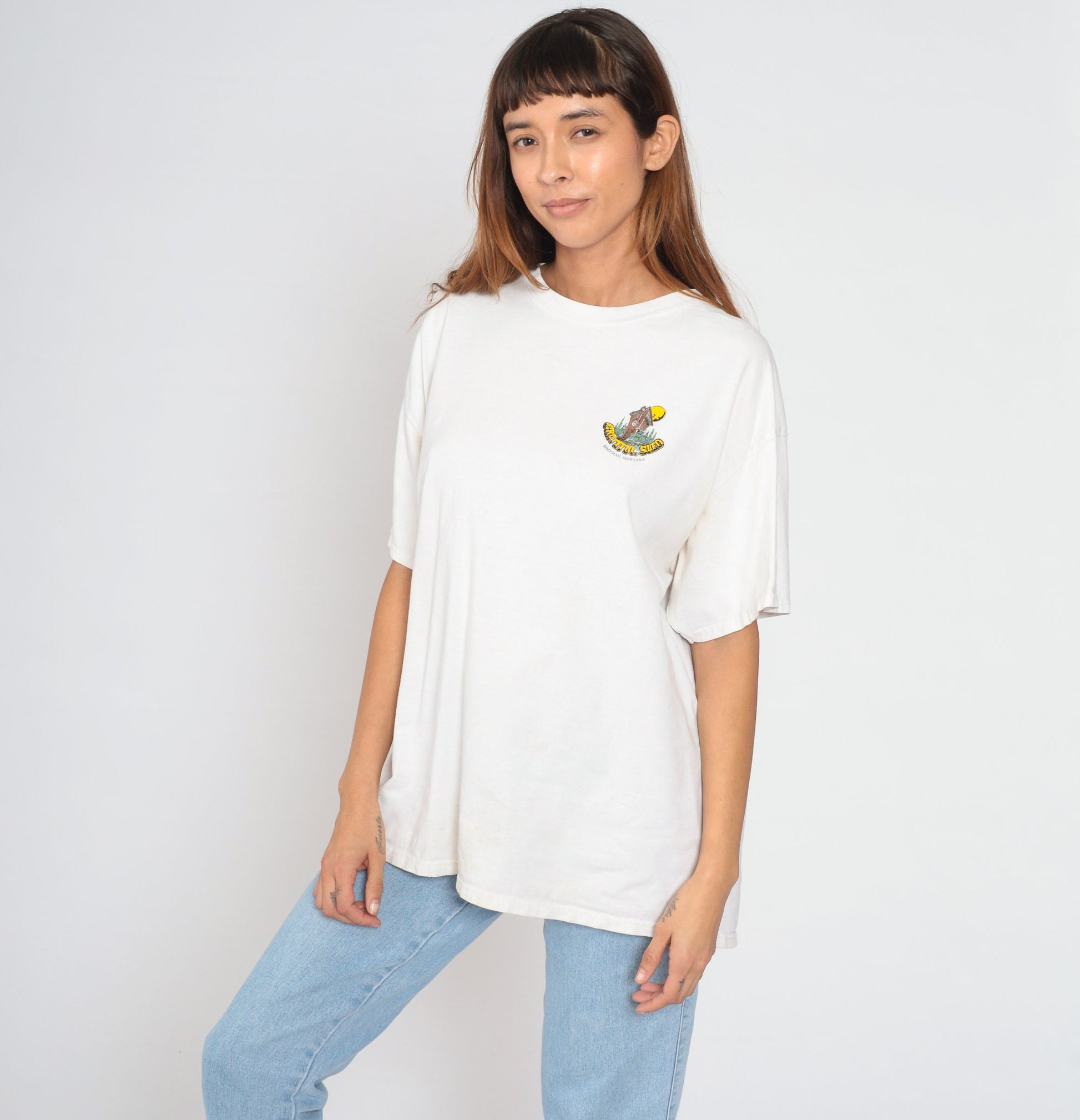 Y2K Grateful Shed Bozeman Montana Graphic T-Shirt White Cotton Extra Large XL