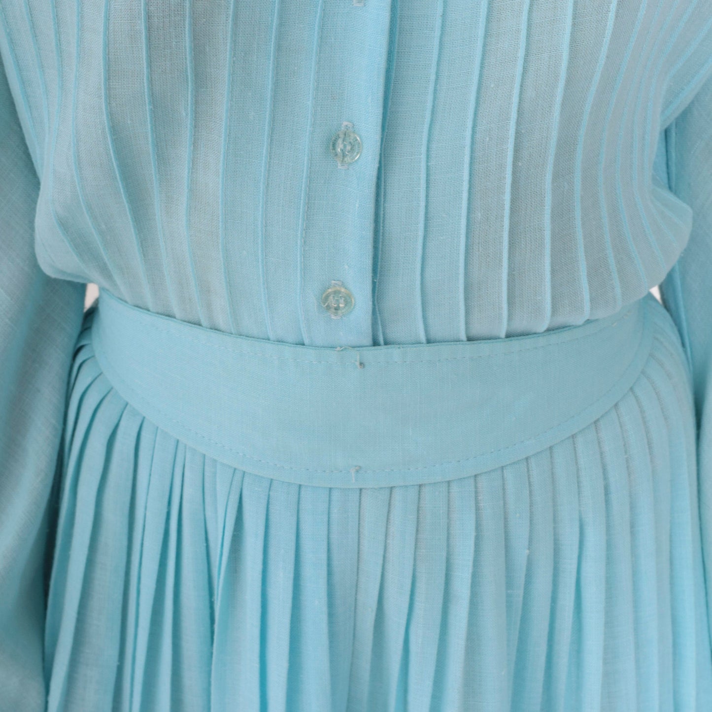 80s Neiman Marcus Blue Shirtwaist Midi Dress Puff Sleeve High Waist Small