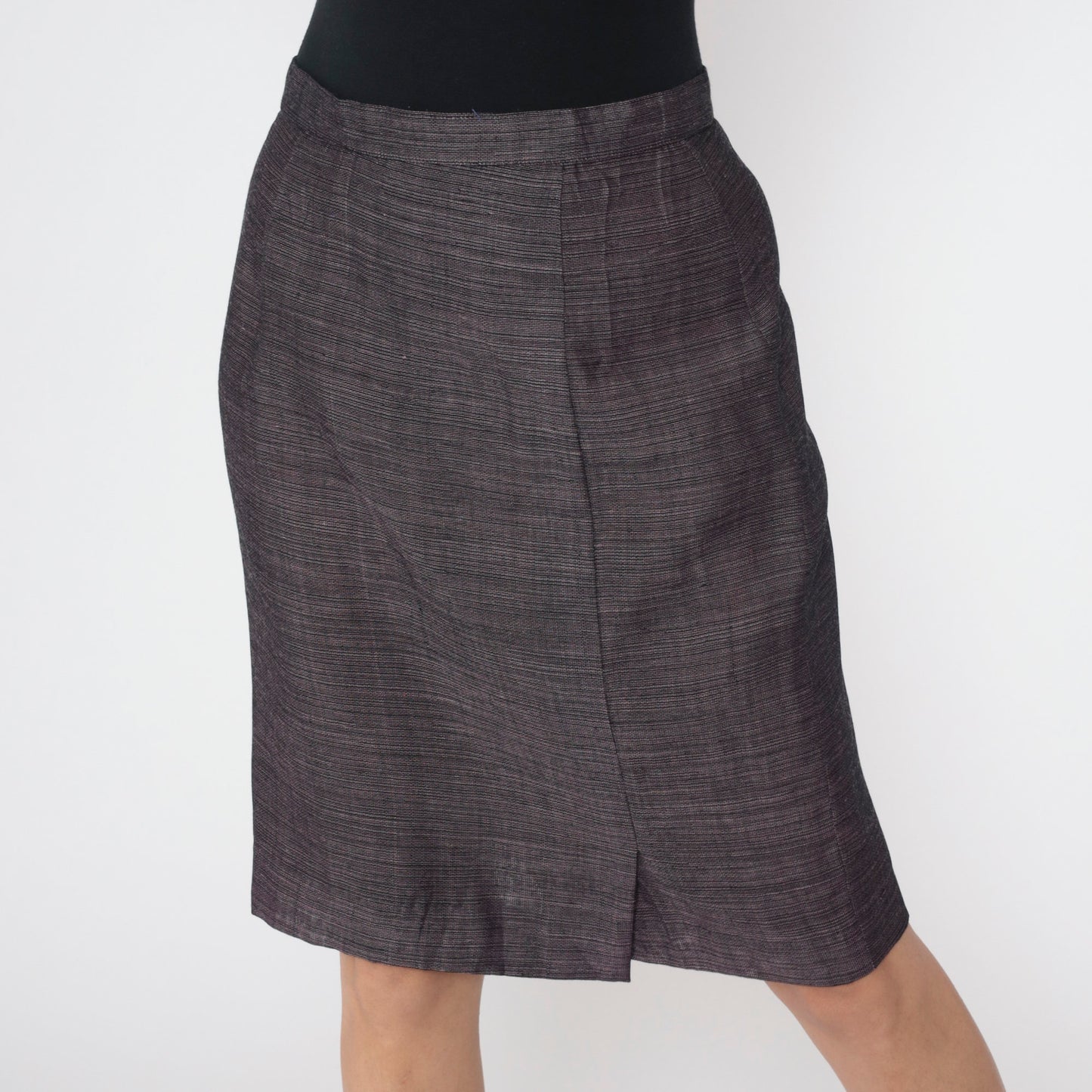 80s Heathered Black Pink Pencil Skirt High Waist Midi Kick Pleat Medium