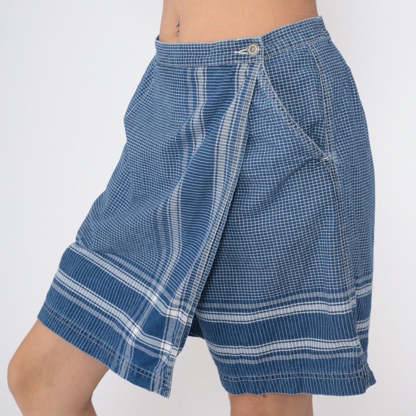 90s Liz Claiborne Blue Checkered Wrap Skort Cotton High Waisted Large