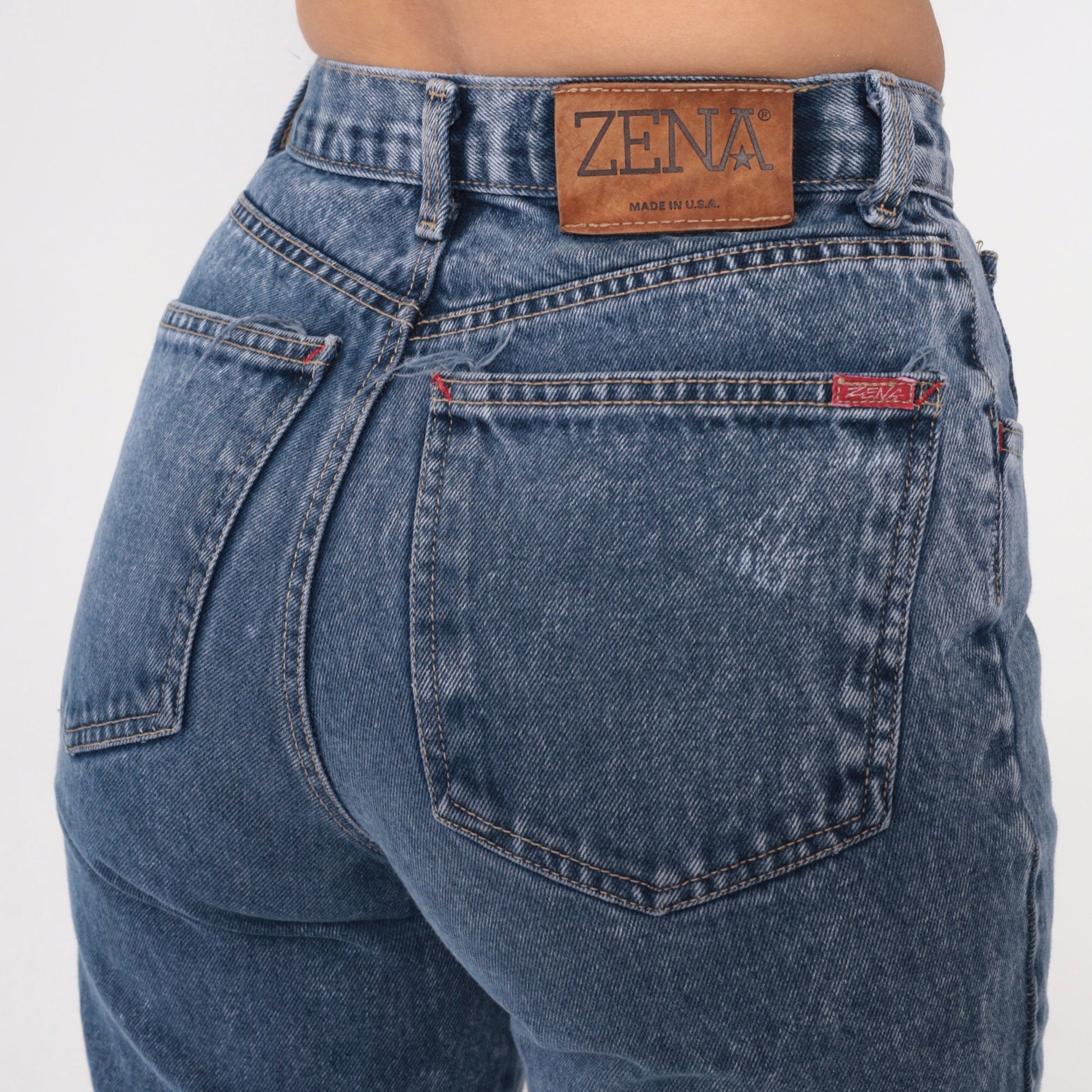 90s Zena Acid Wash High-Waist Tapered Jeans Blue Denim Small 26