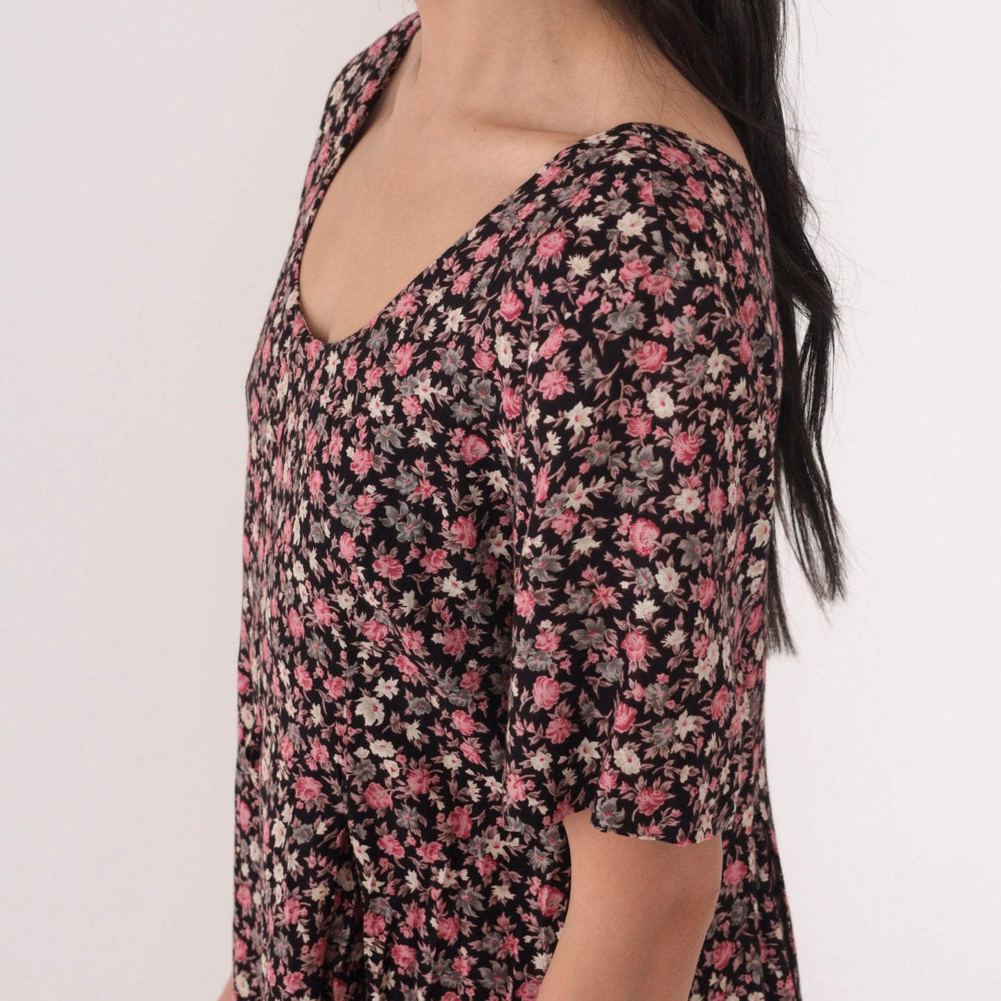 90s Expressions Floral Romper Wide Leg Pleated Shorts Black Pink Medium M