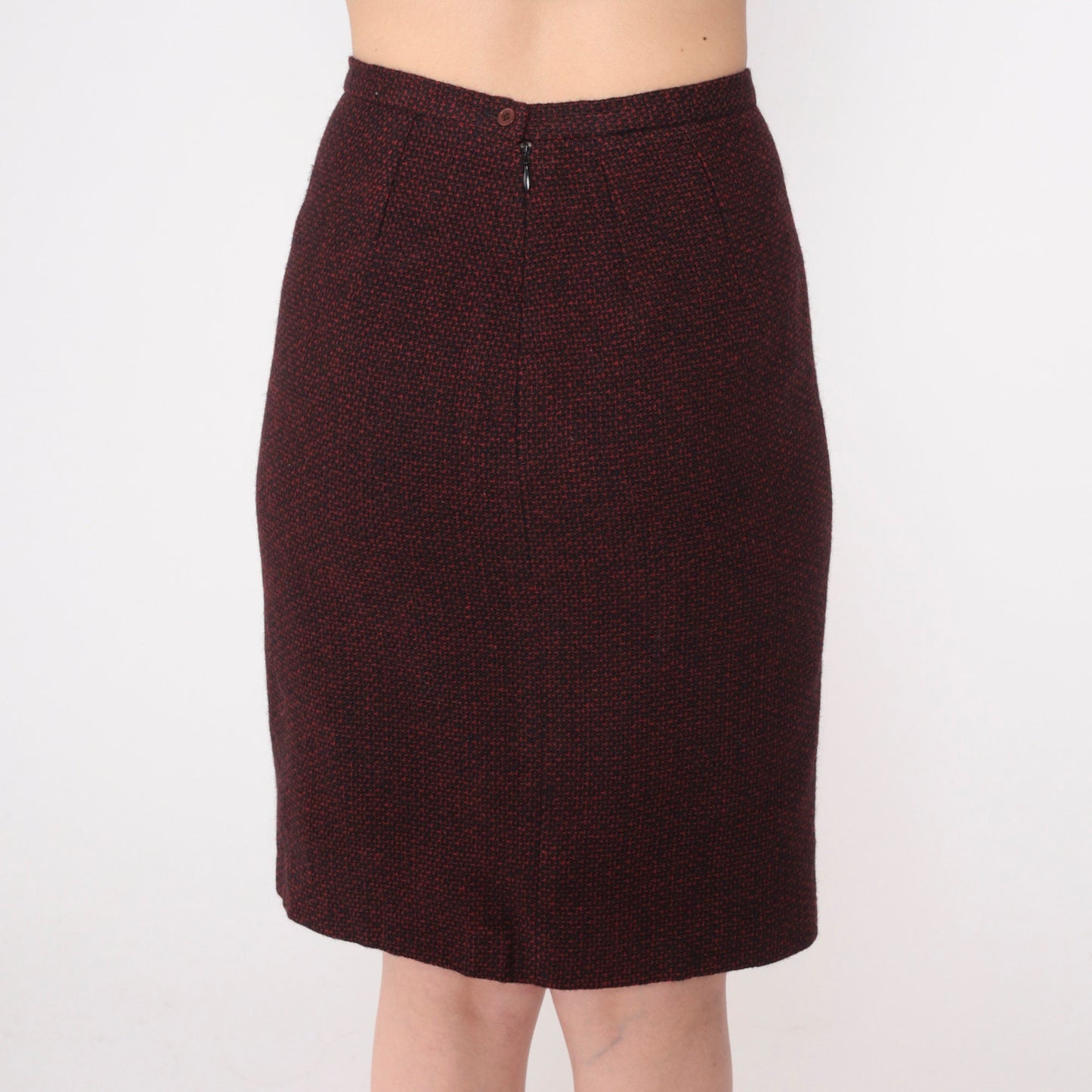 90s Calvin Klein Wool Pencil Skirt Red Black Mini High Waist Extra Small