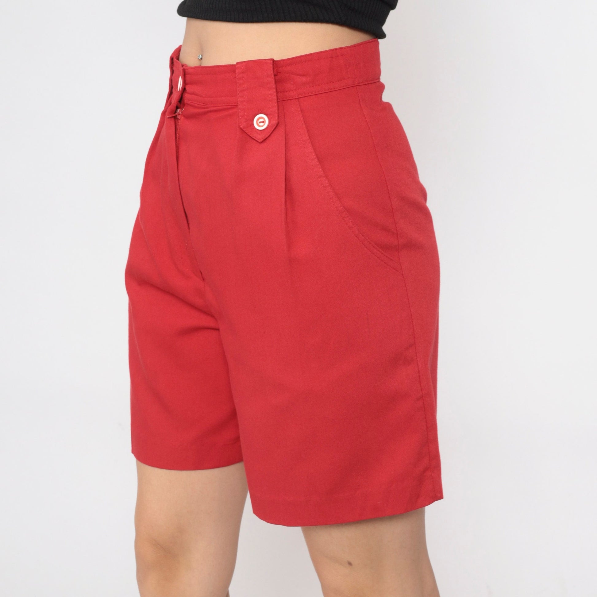 90s Red Pleated High-Waist Trouser Shorts Small 4