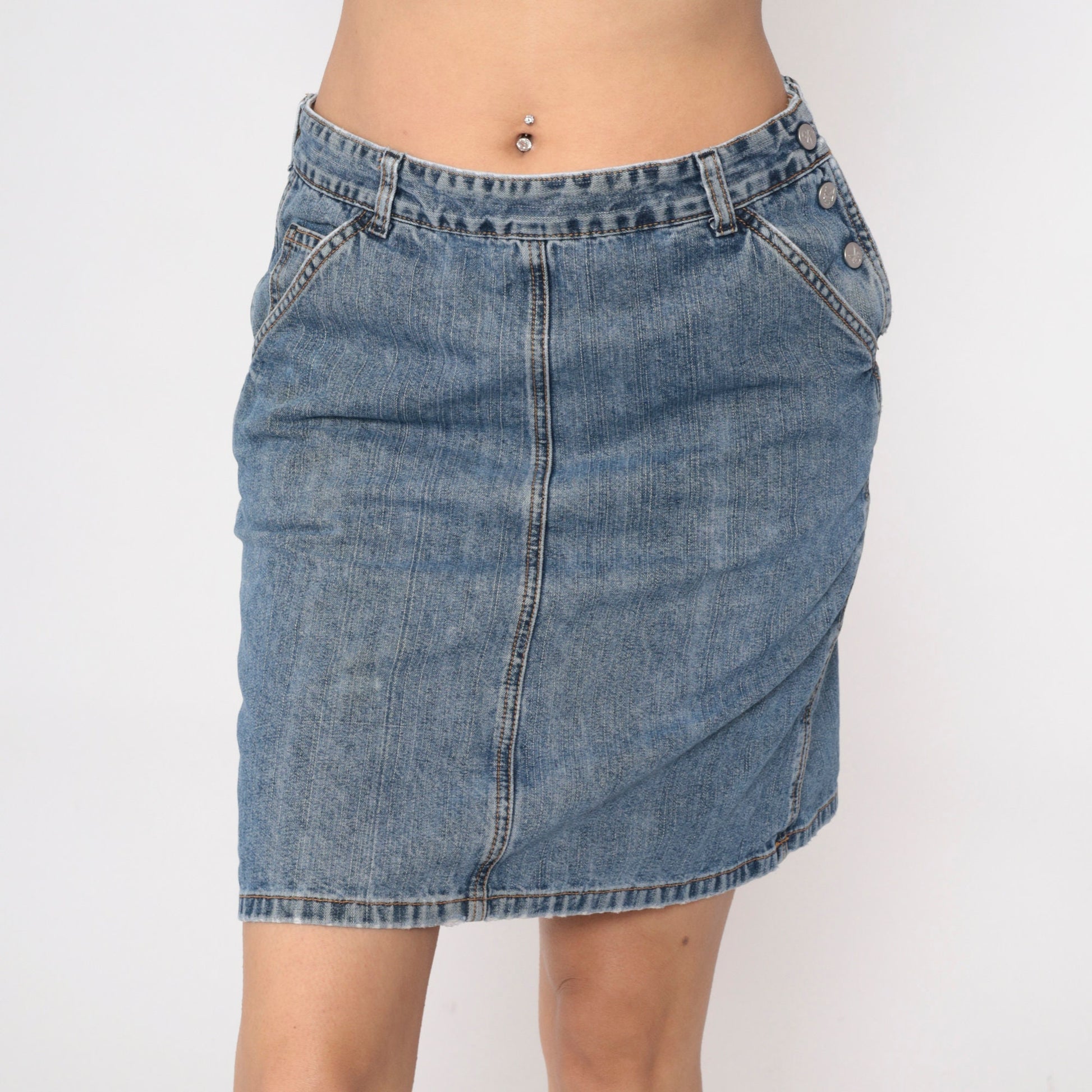 Calvin Klein Y2K Denim Mini Skirt Blue High Waist Pencil Medium 8