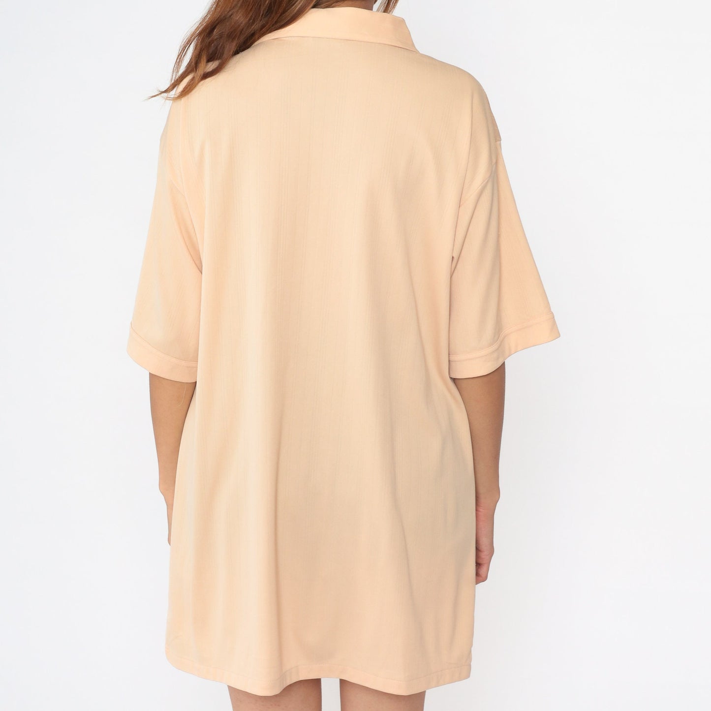 70s Peach Button-Up Shirt Men's Short Sleeve Collared Disco Shirt Extra Large Tall
