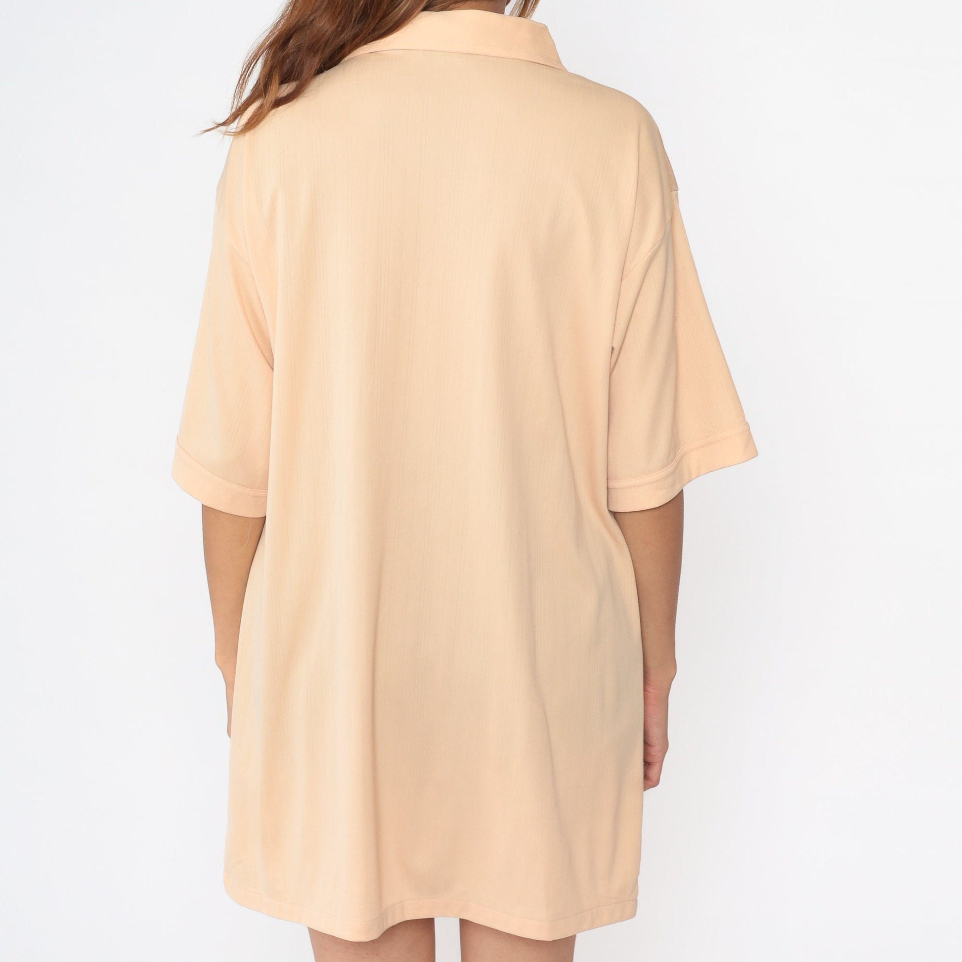70s Peach Button-Up Shirt Men's Short Sleeve Collared Disco Shirt Extra Large Tall