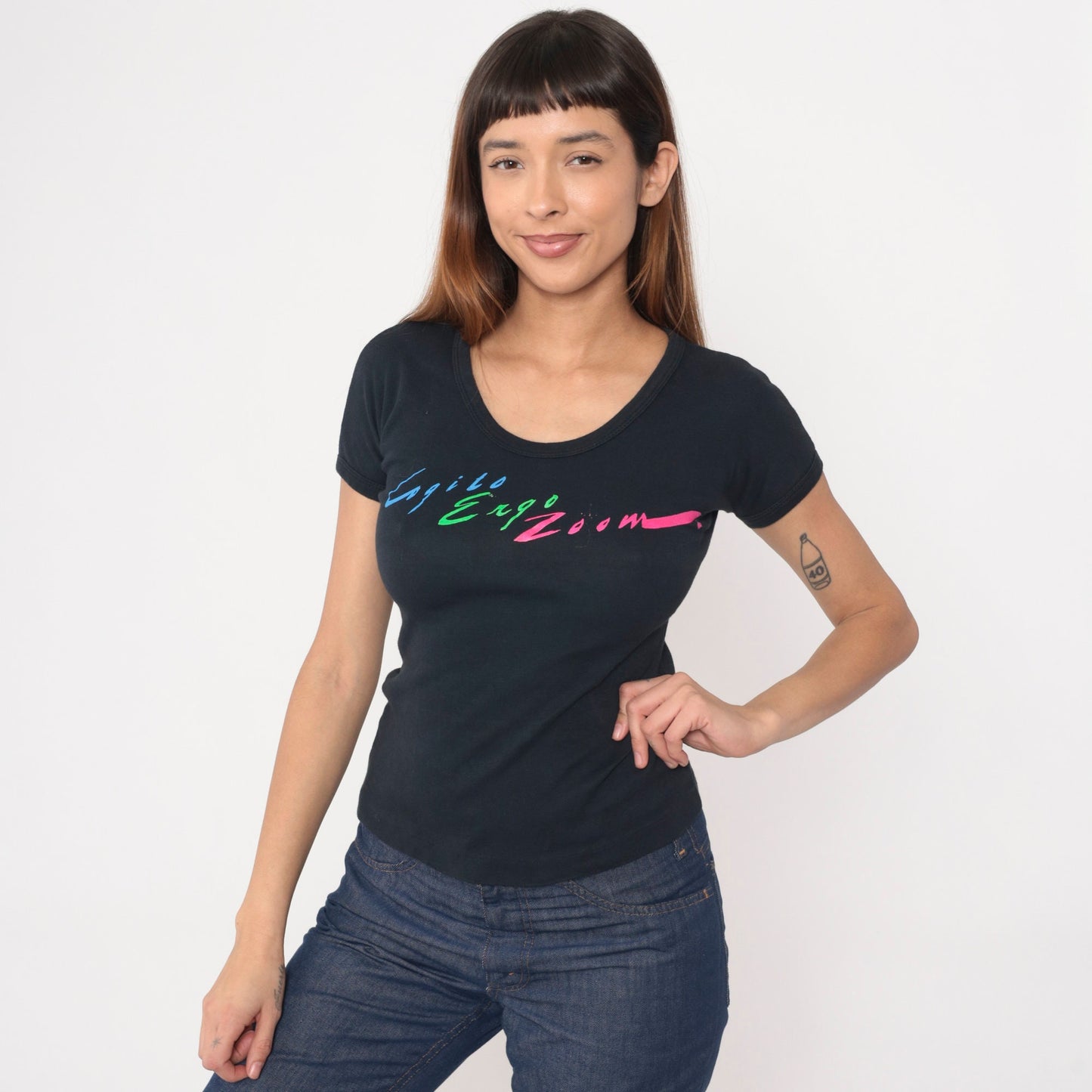 80s Cogito Ergo Zoom Black Graphic T-Shirt Cotton Single Stitch Small