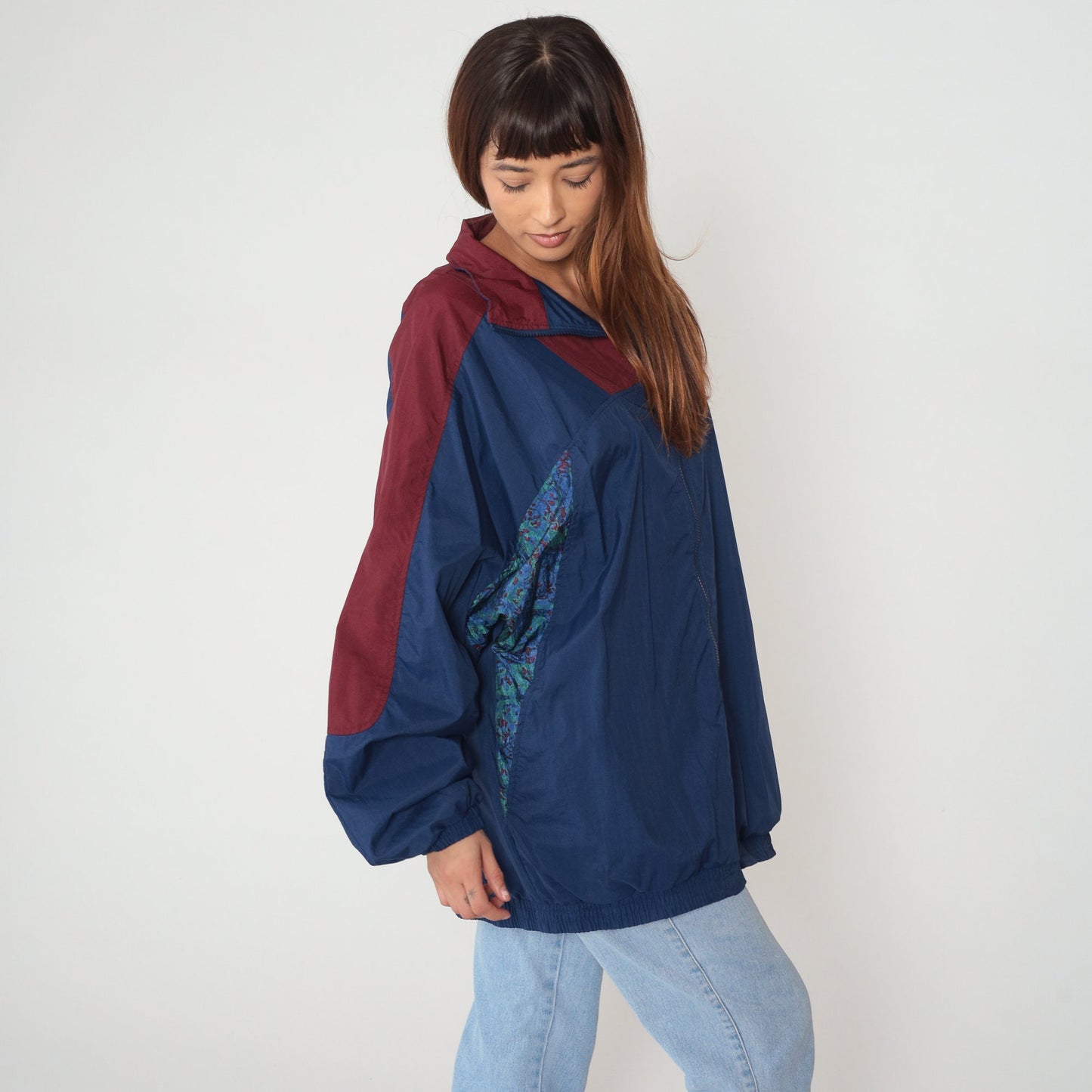 90s Pro Spirit Windbreaker Jacket Navy Burgundy Colorblock Extra Large XXL