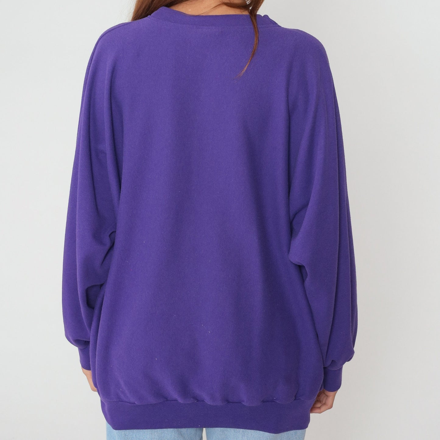 90s Purple Cardigan Sweatshirt Button Up Slouchy Pockets One Size