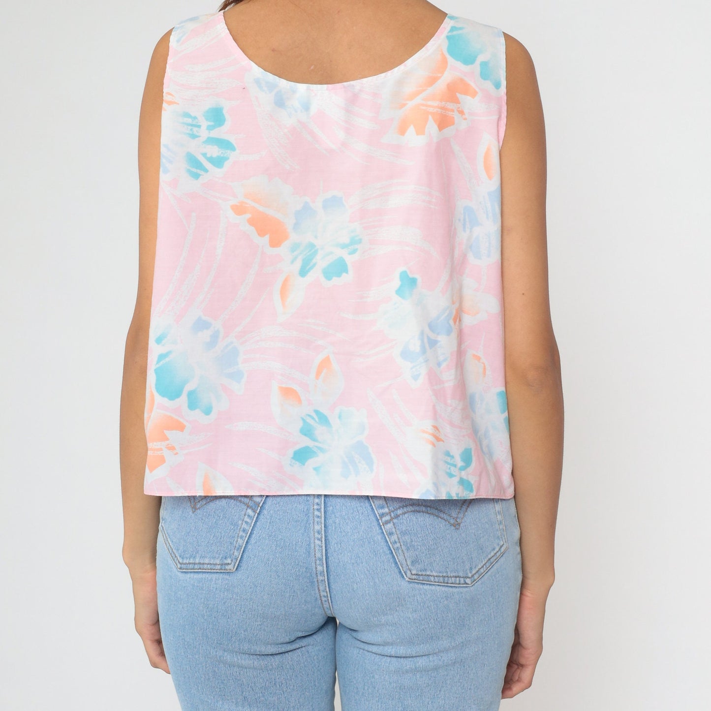 90s Hilo Hattie Tropical Floral Tank Top Pink Hibiscus Print Extra Large XXL