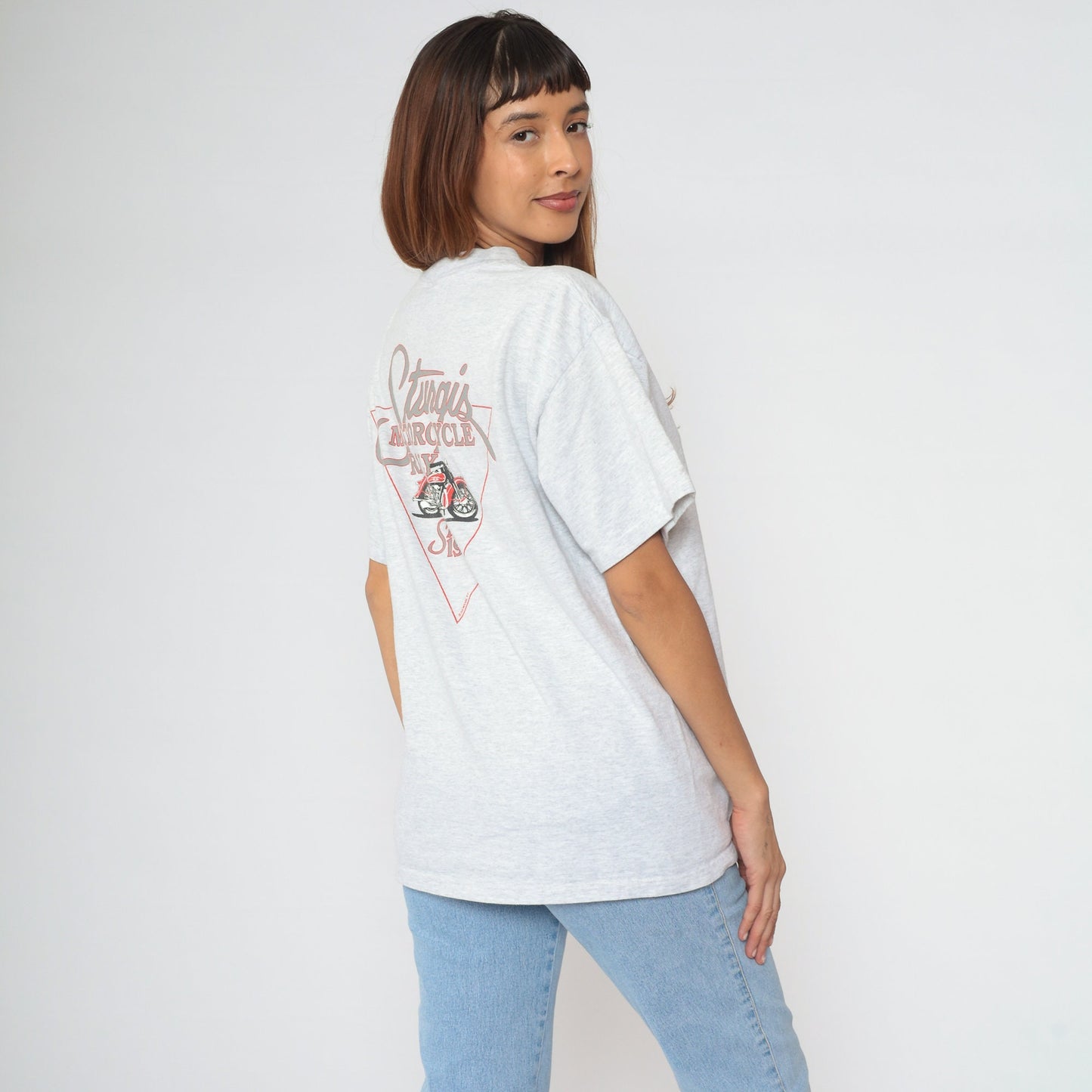 90s Sturgis Motorcycle Rally Broken Spoke Saloon Graphic Tee Grey Cotton Large