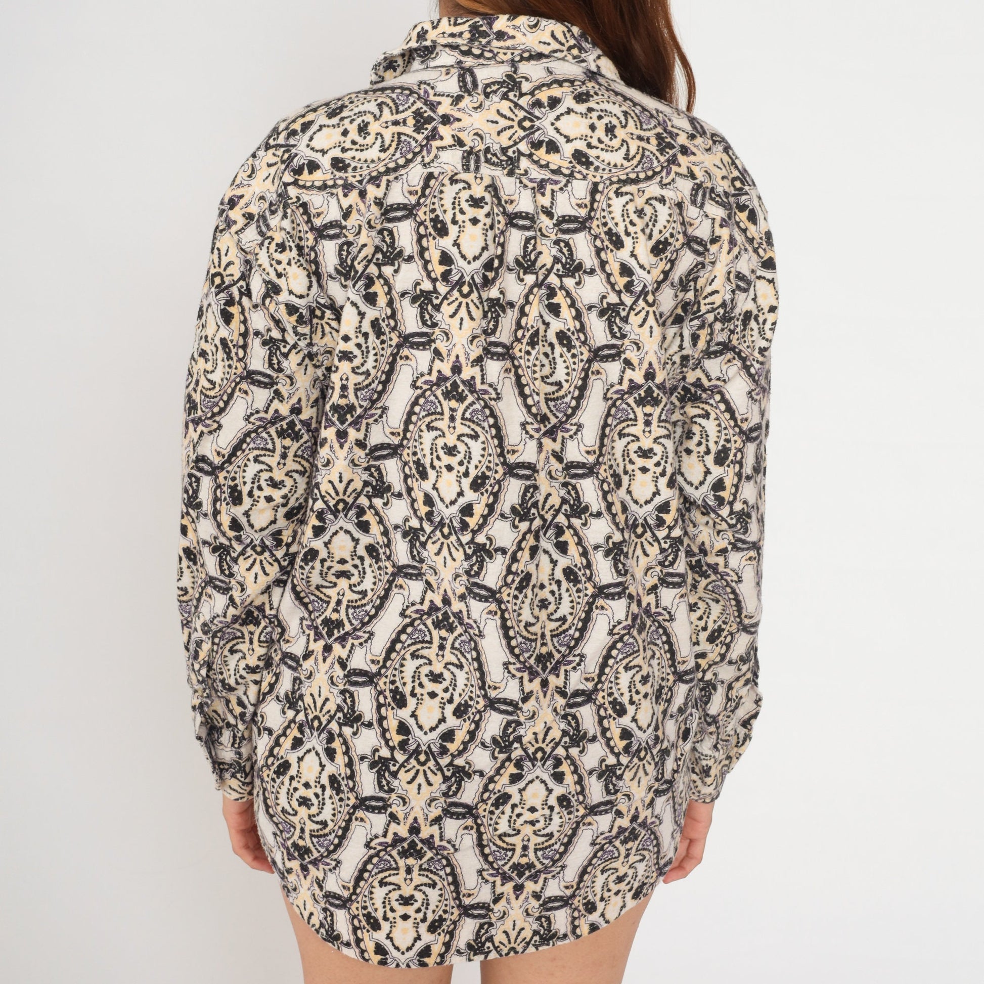 Izod 90s Paisley Button-Up Shirt Cotton Fleece Psychedelic Print Medium