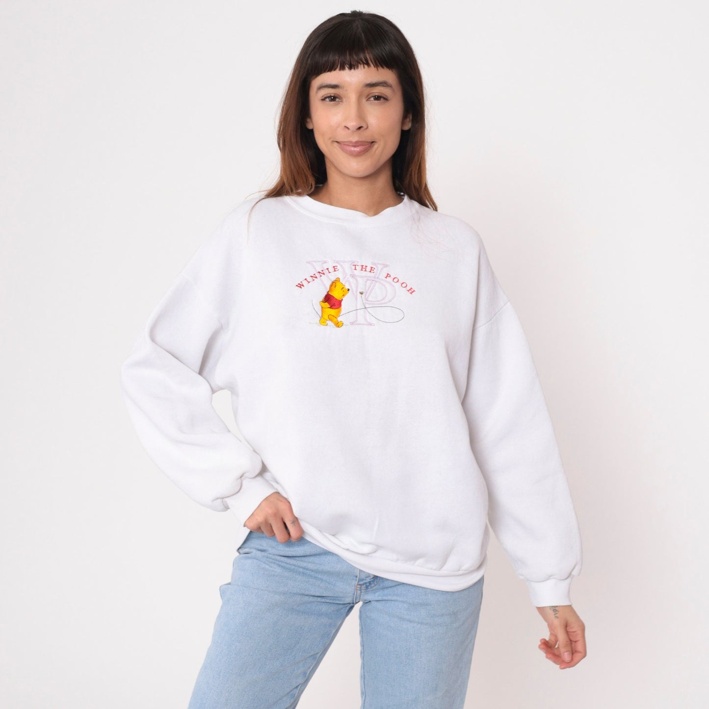 90s Winnie The Pooh Disney Embroidered Sweatshirt White Crewneck Large L