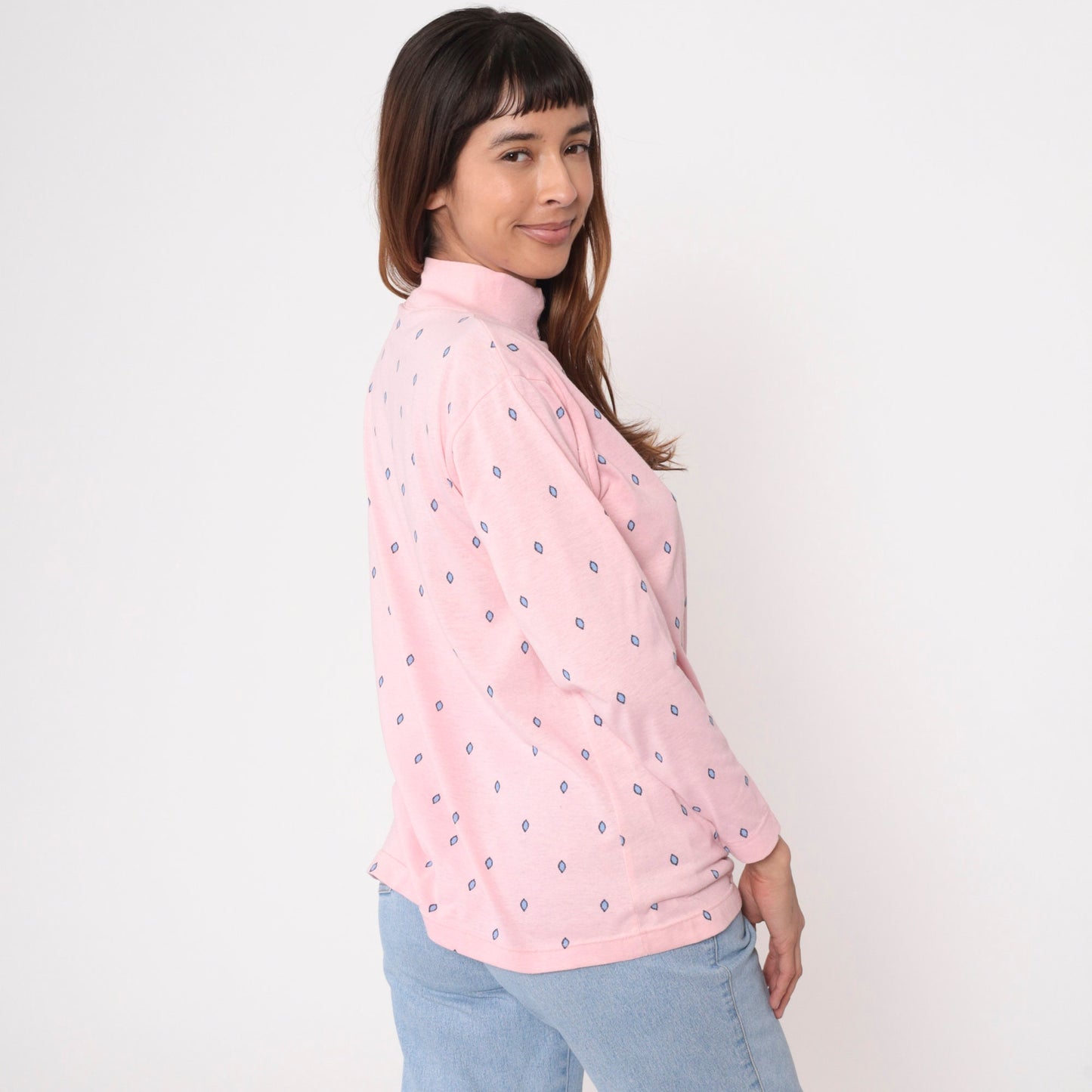 90s Baby Pink Geometric Mock Neck Long Sleeve Shirt Small