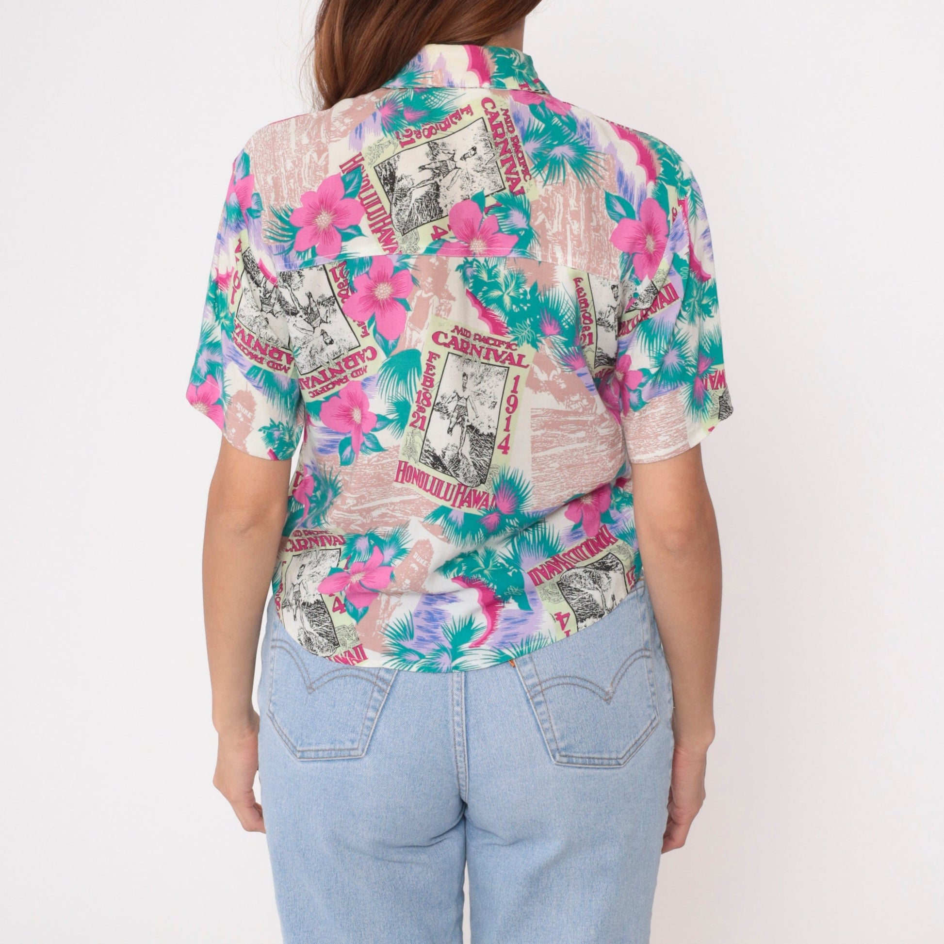 90s Duke Kahanamoku Mid-Pacific Carnival Honolulu Tropical Button Up Shirt Extra Small