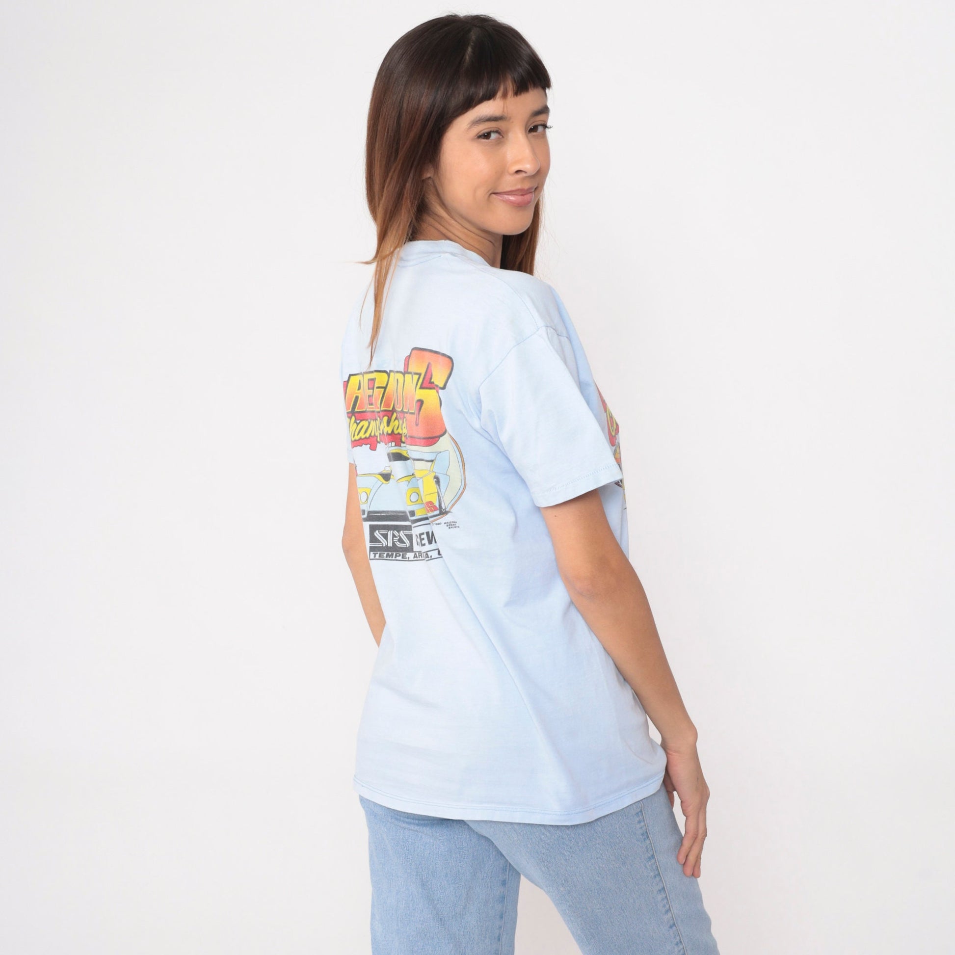 1987 RC Car Racing Championships T-Shirt Baby Blue Graphic Tee Medium