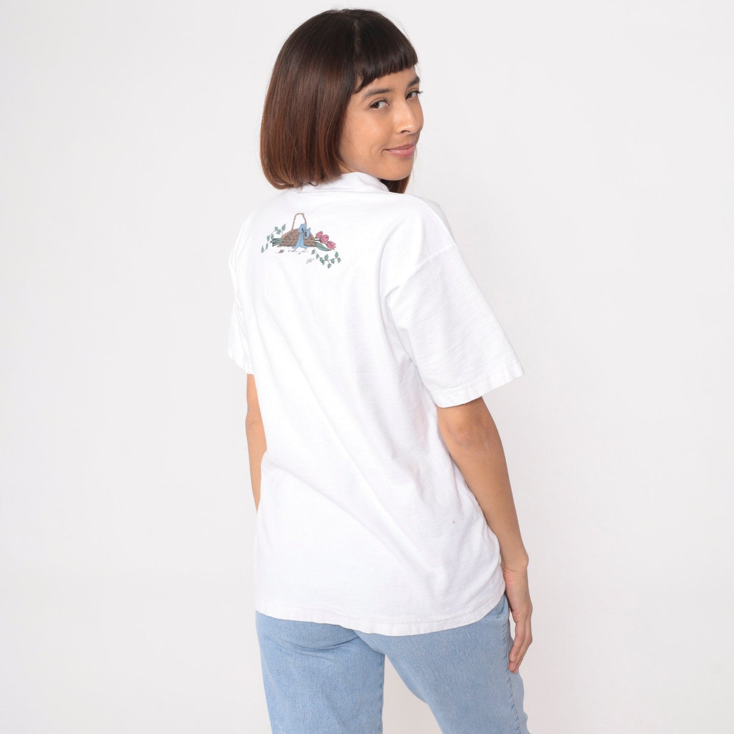 90s Garden Birdhouse Graphic T-Shirt White Cotton Tee Medium