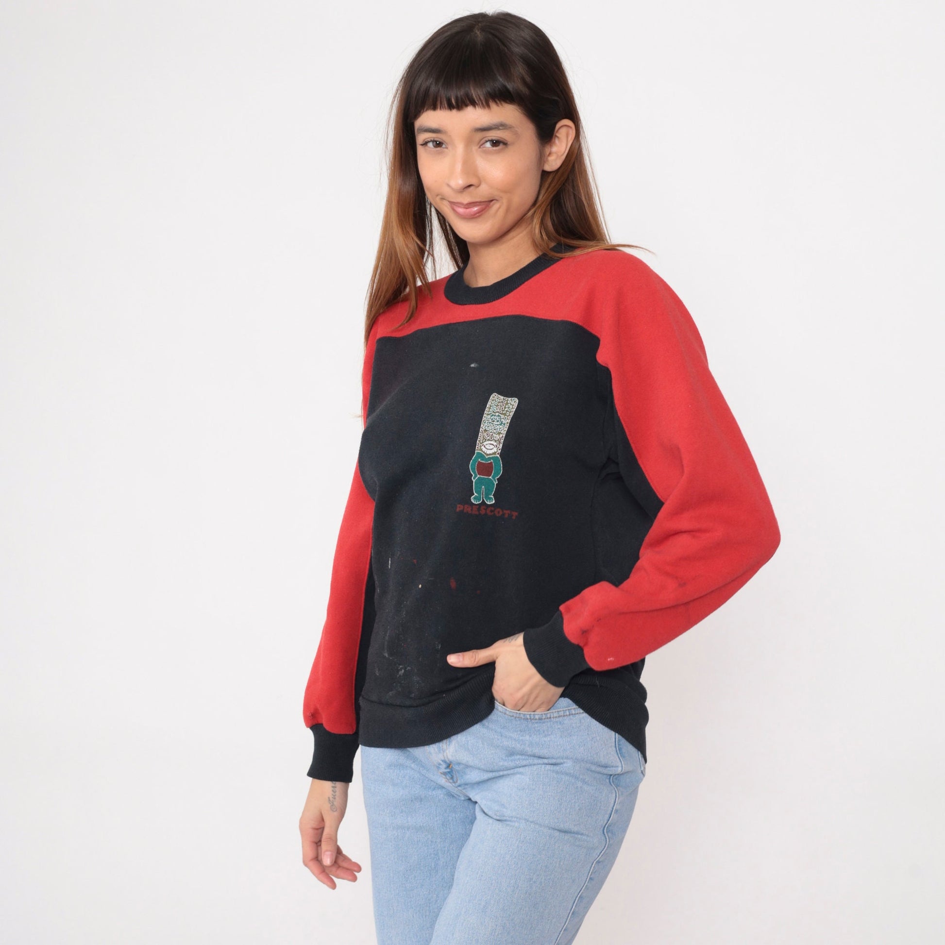 90s Hawaiian Gods Prescott Sweatshirt Black Red Paint Splatter Graphic Medium