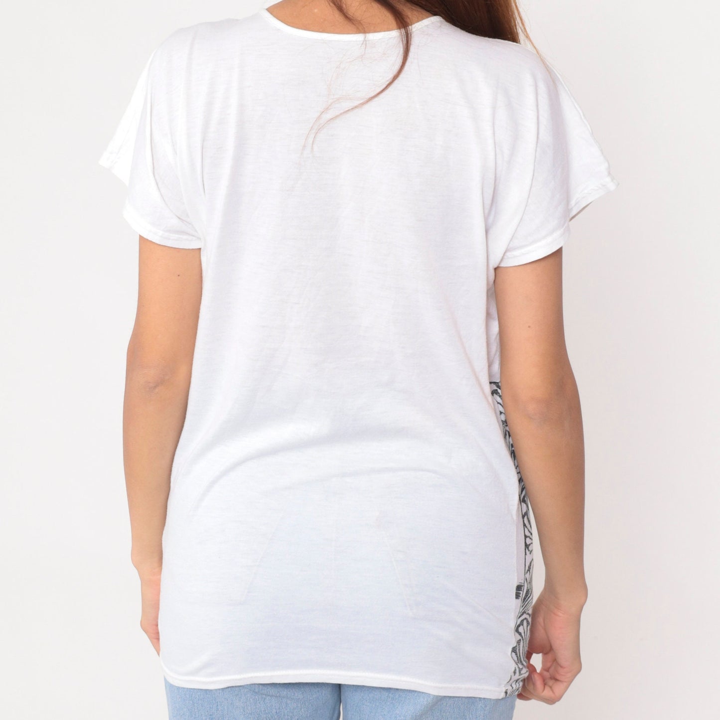 90s Woman Art Print Graphic Tee White Cotton Blend Small