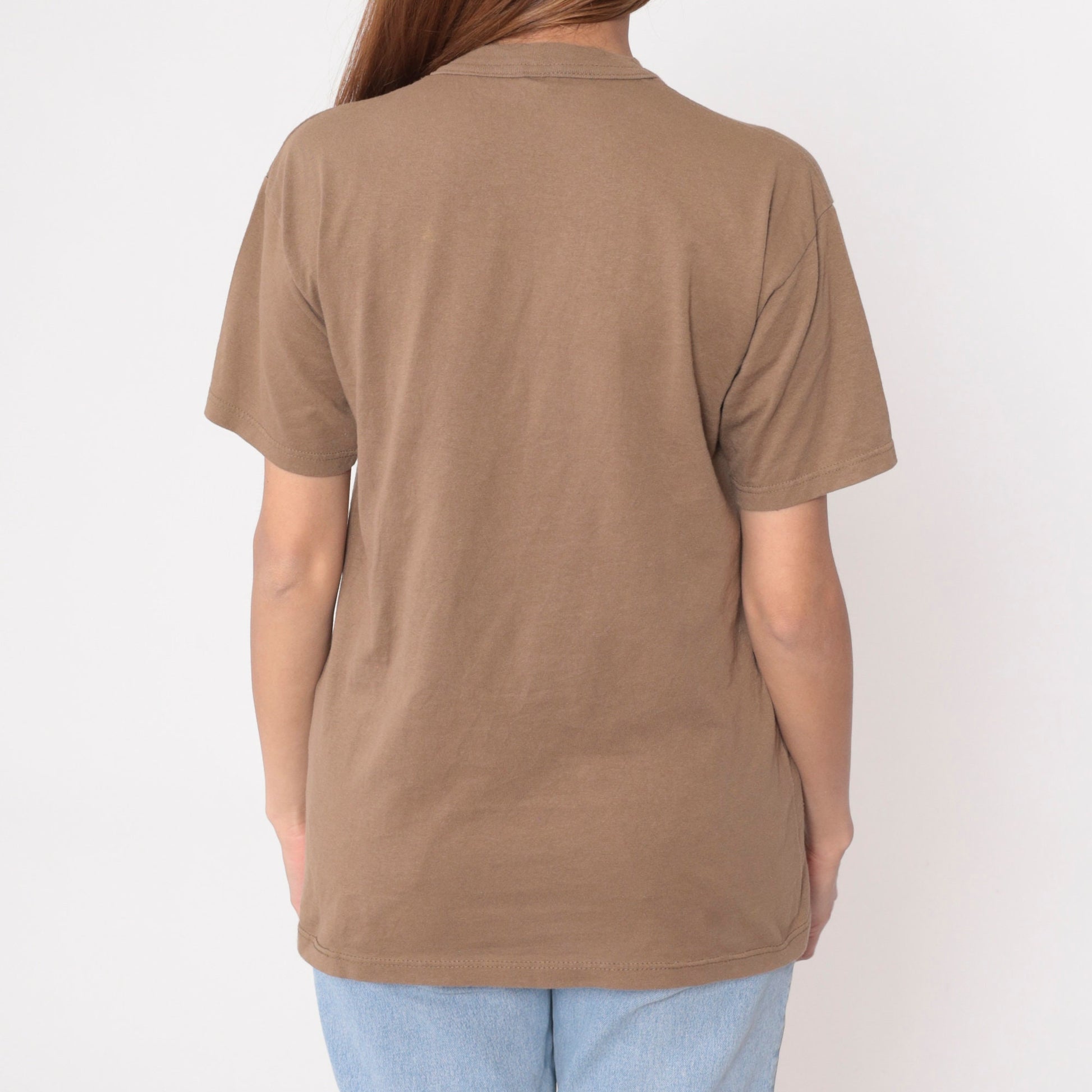 90s Plain Brown Cotton Crewneck T-Shirt Short Sleeve Medium