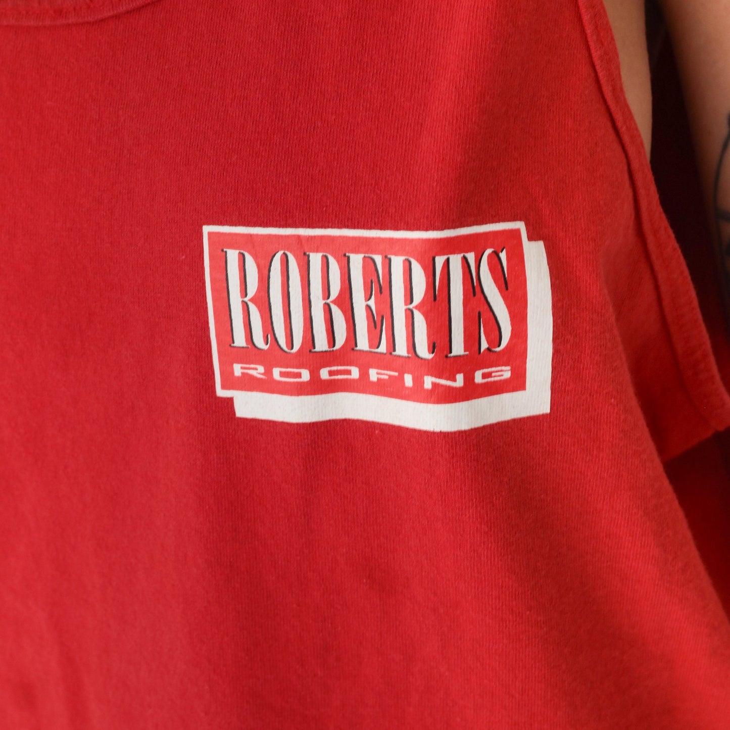 Y2K Robert's Roofing Graphic Tank Top Red Cotton Racerback Extra Large XXL